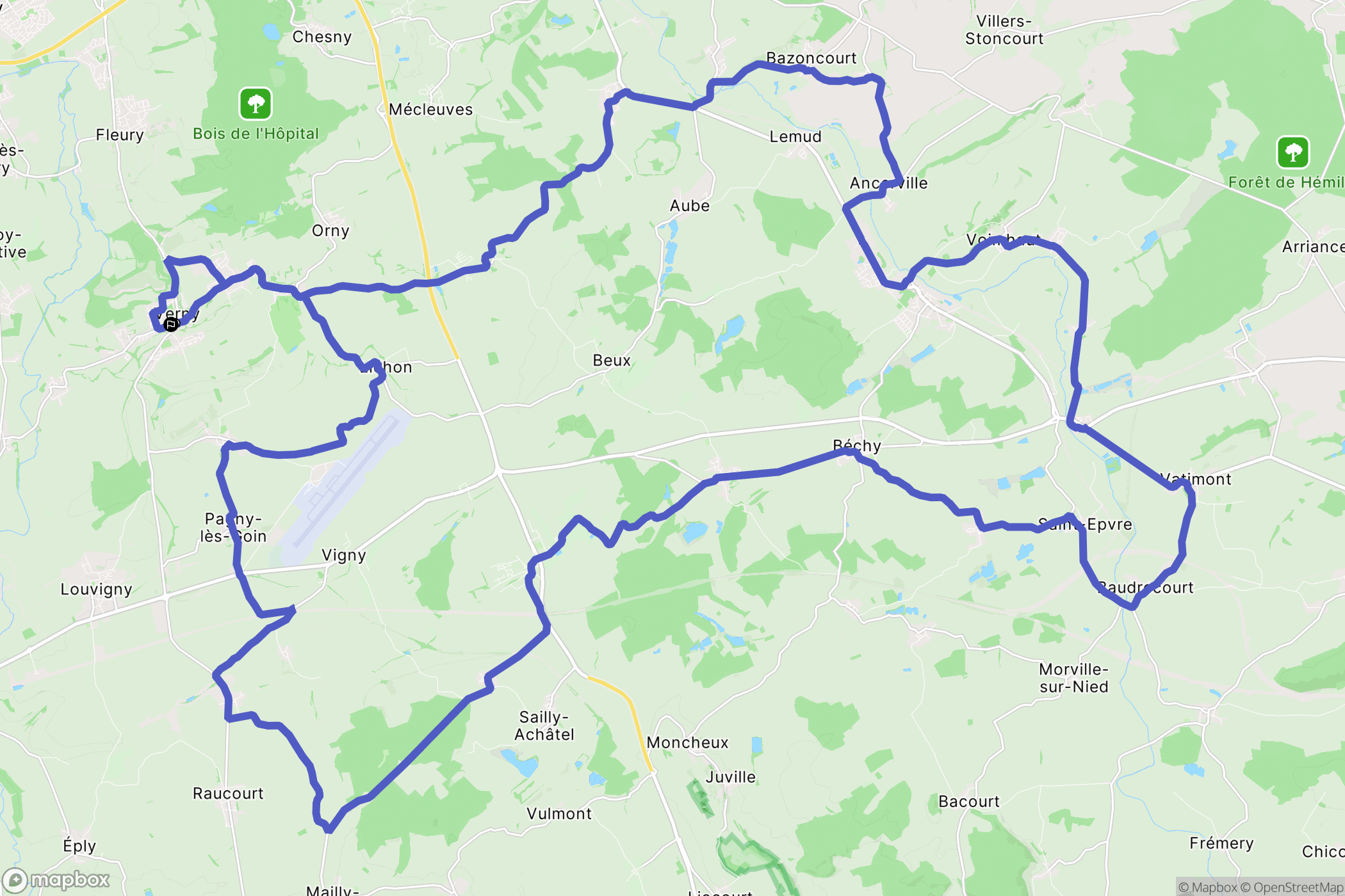 Verny : carte du parcours de randonnée - France