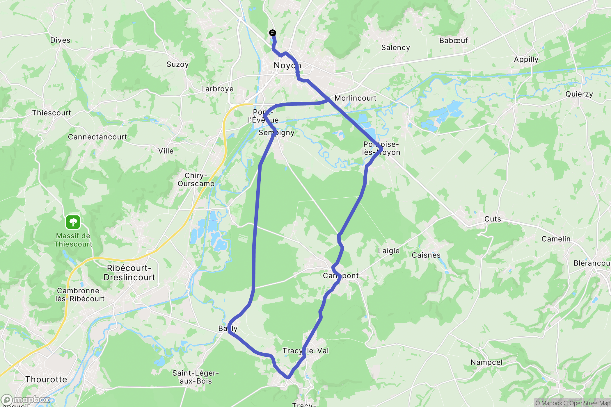 Noyon : carte du parcours de randonnée - France