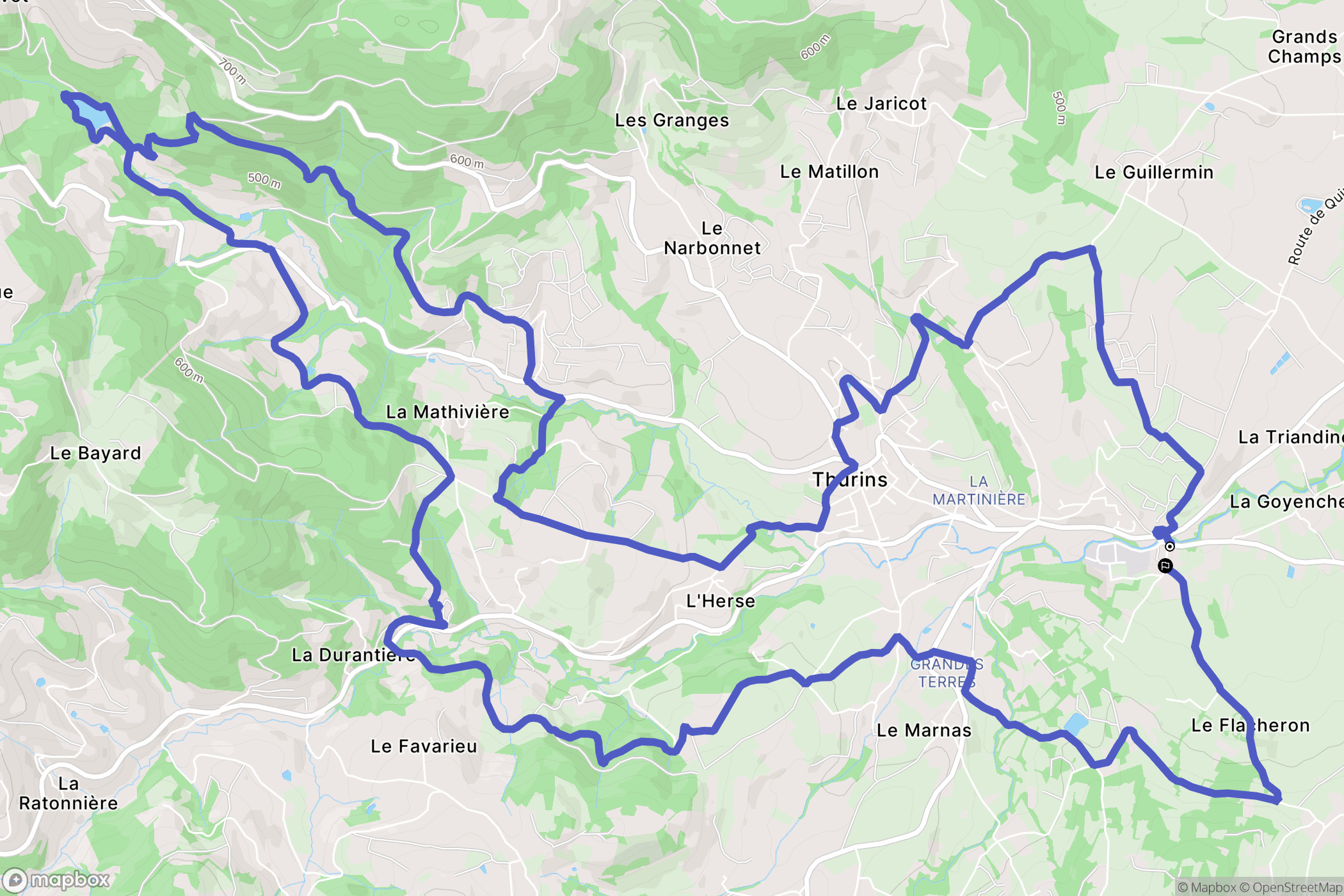 Thurins : carte du parcours de randonnée - France