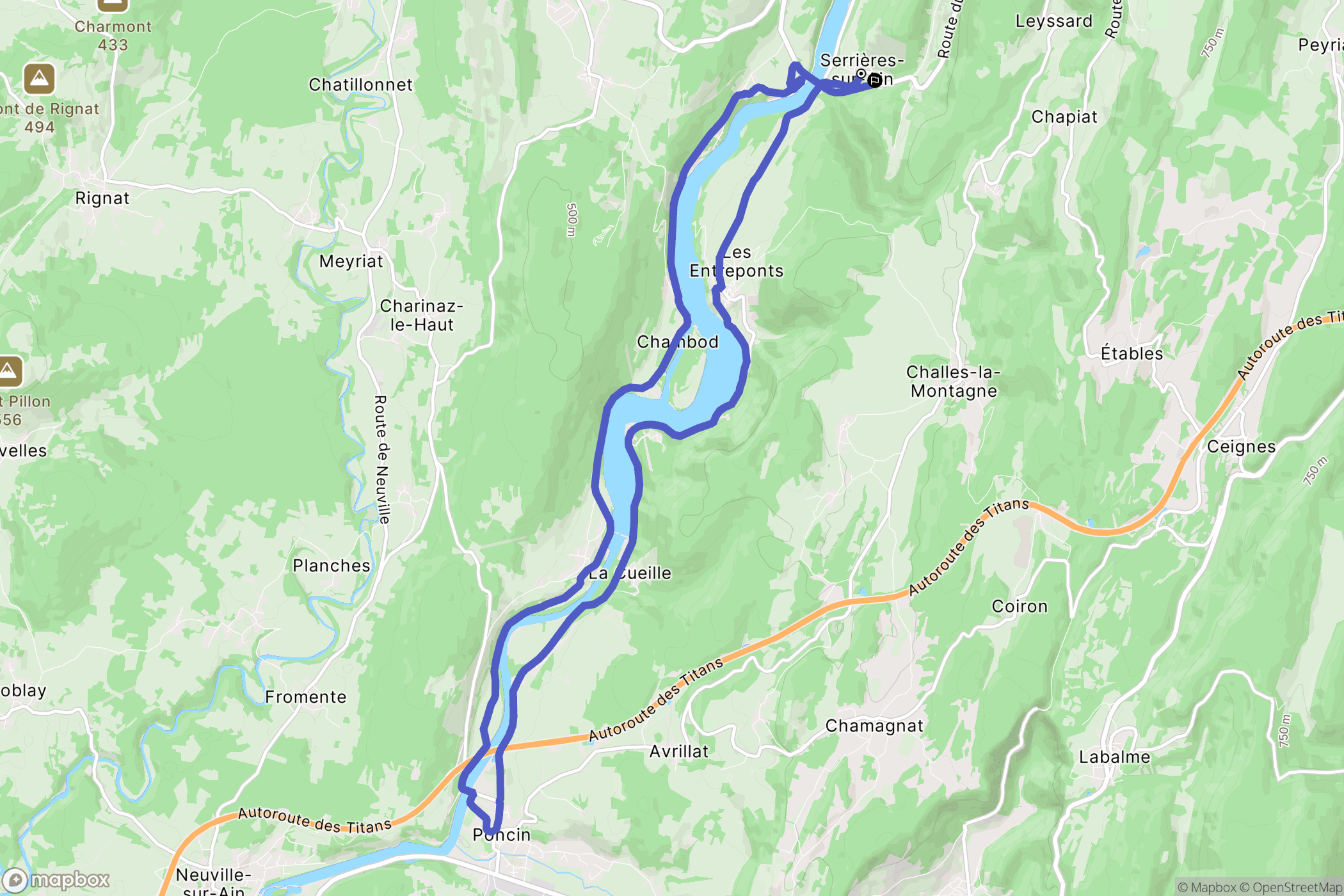 Serrières-sur-Ain : carte du parcours de randonnée - France