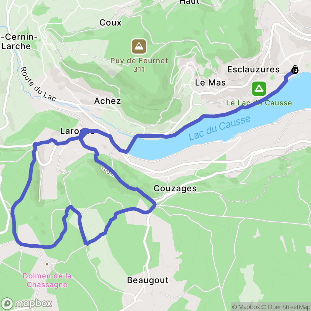 Lissac-sur-Couze : carte du parcours de randonnée - France
