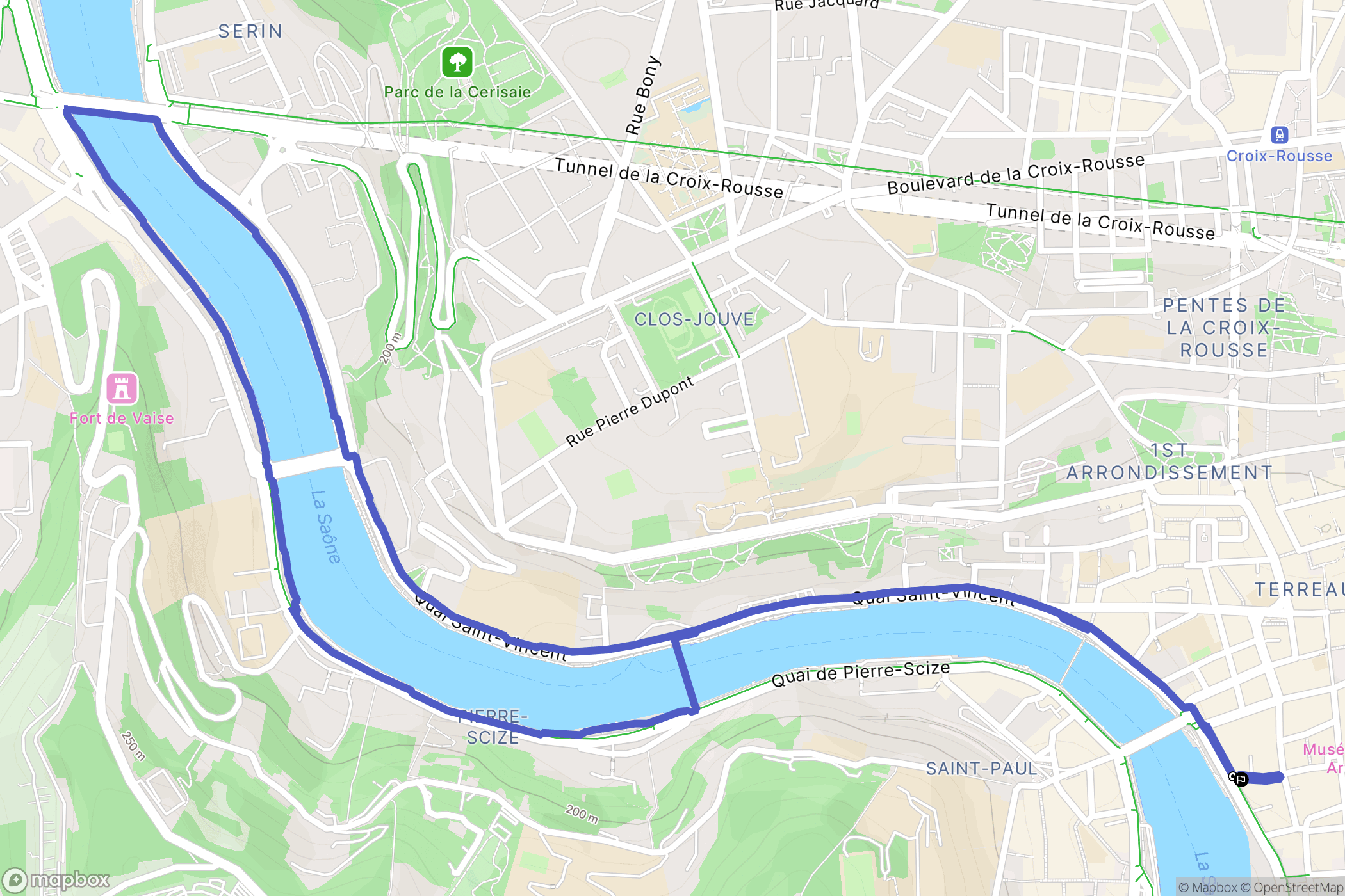 Lyon : carte du parcours de randonnée - France