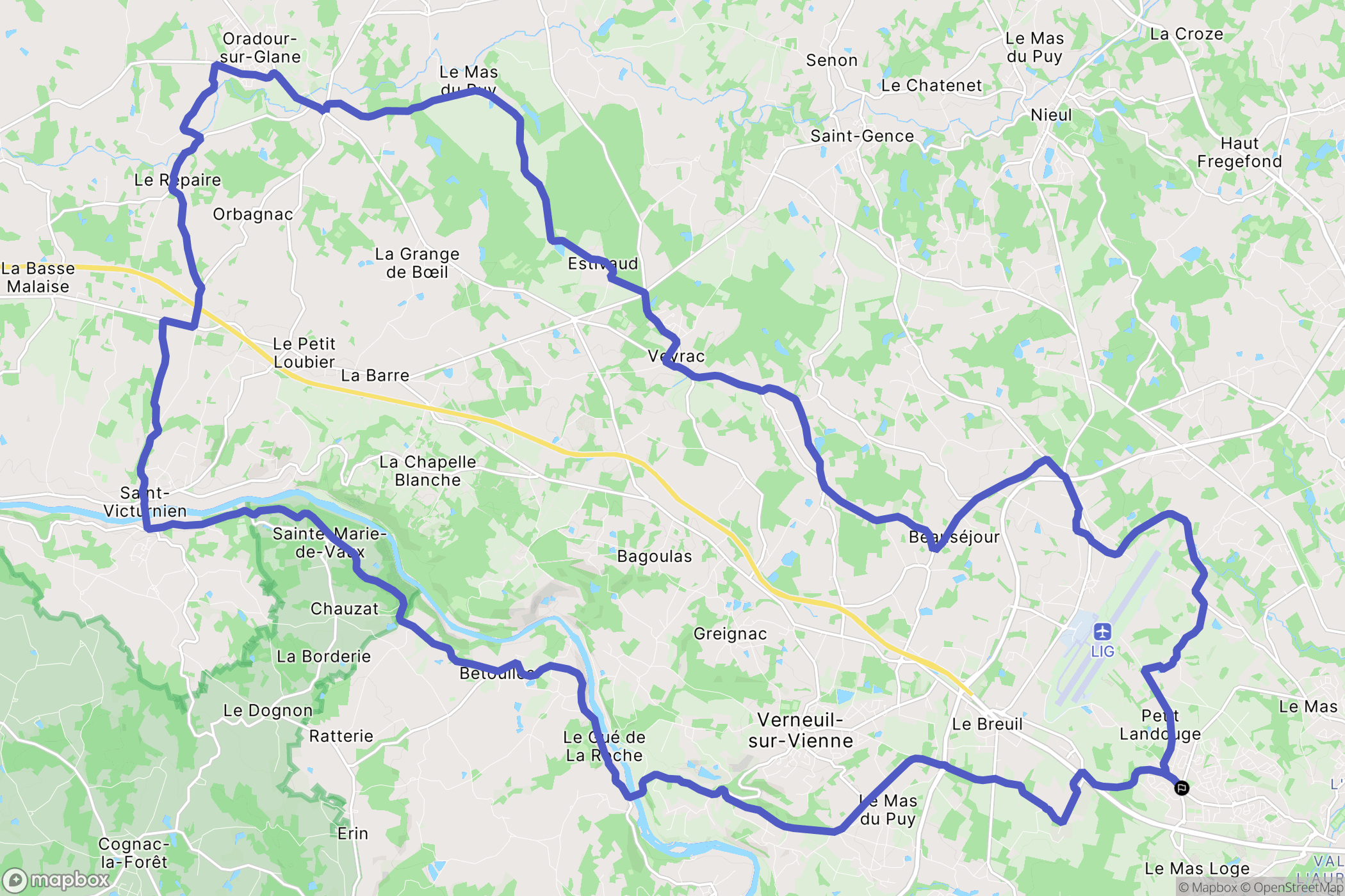 Limoges : carte du parcours de randonnée - France