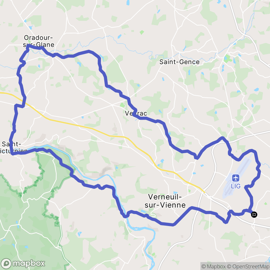 Limoges : carte du parcours de randonnée - France