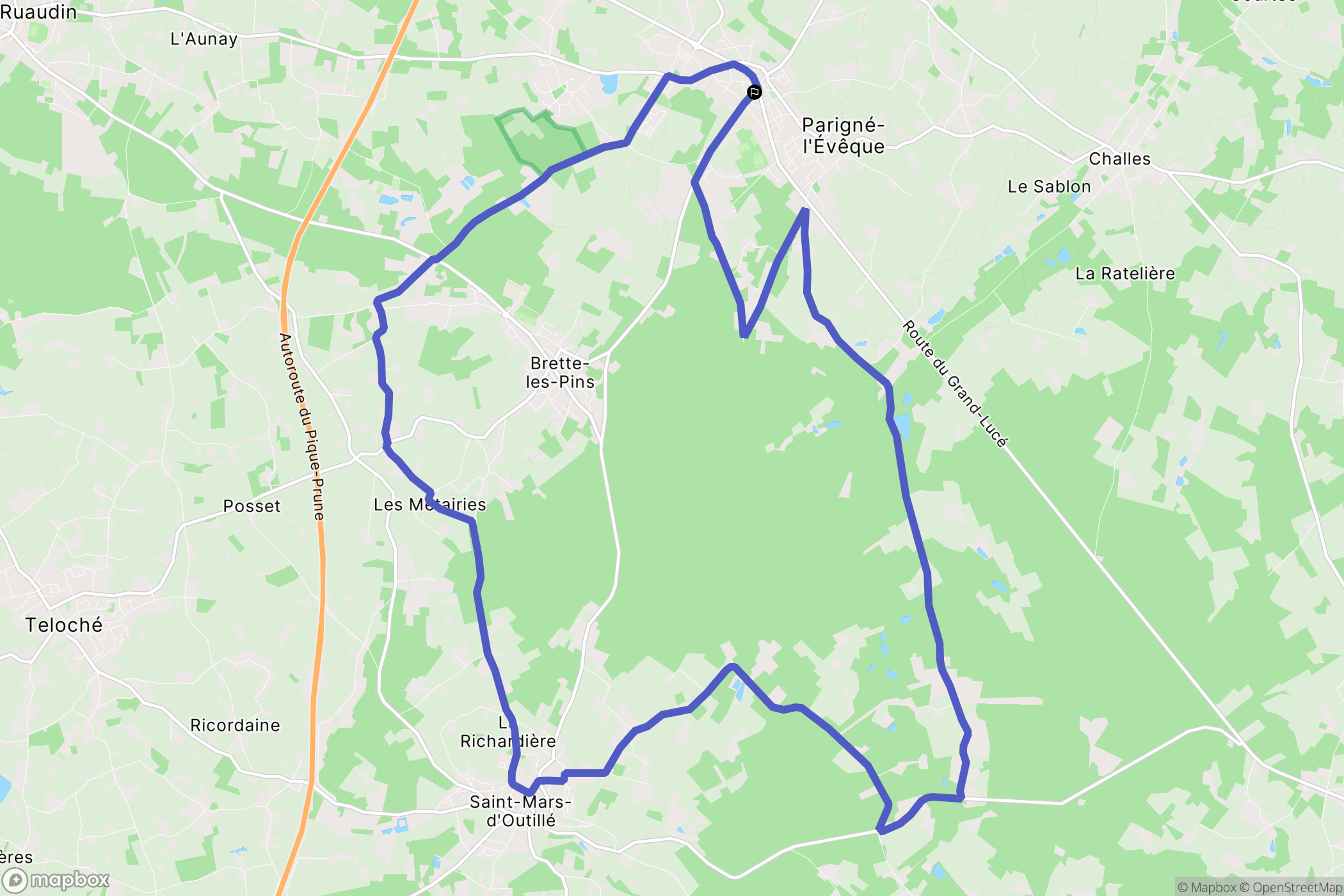 Parigné-l'Évêque : carte du parcours de randonnée - France