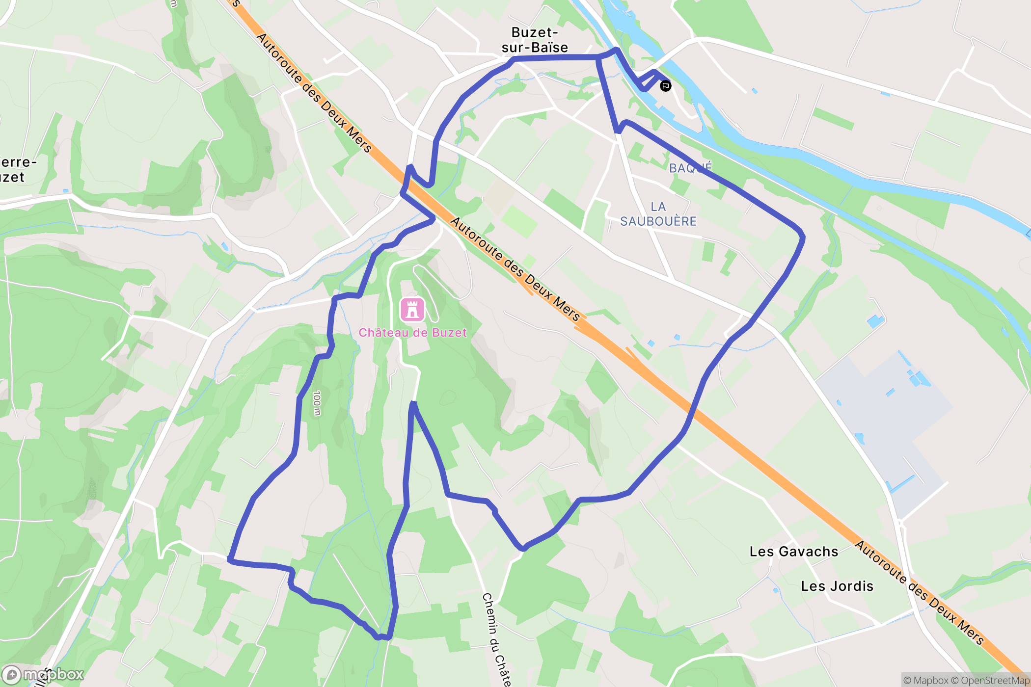 Buzet-sur-Baïse : carte du parcours de randonnée - France