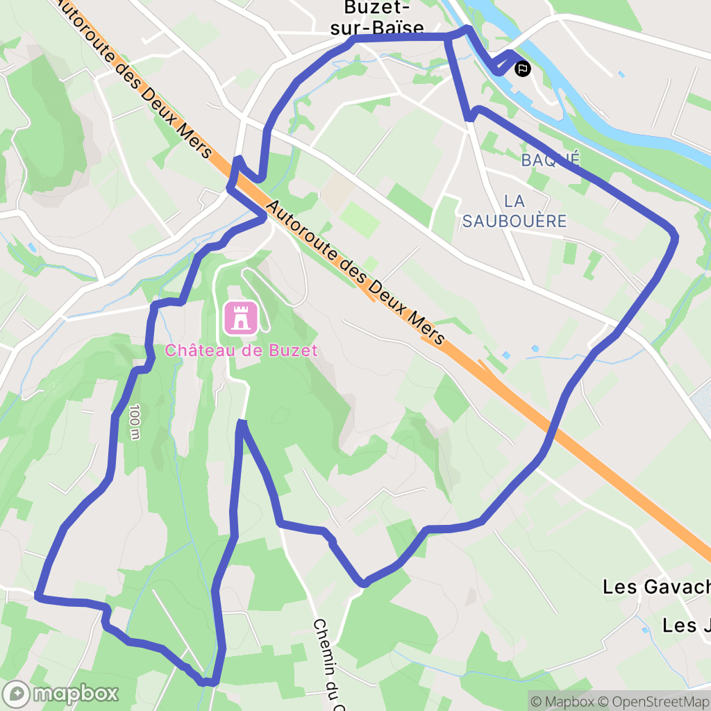 Buzet-sur-Baïse : carte du parcours de randonnée - France