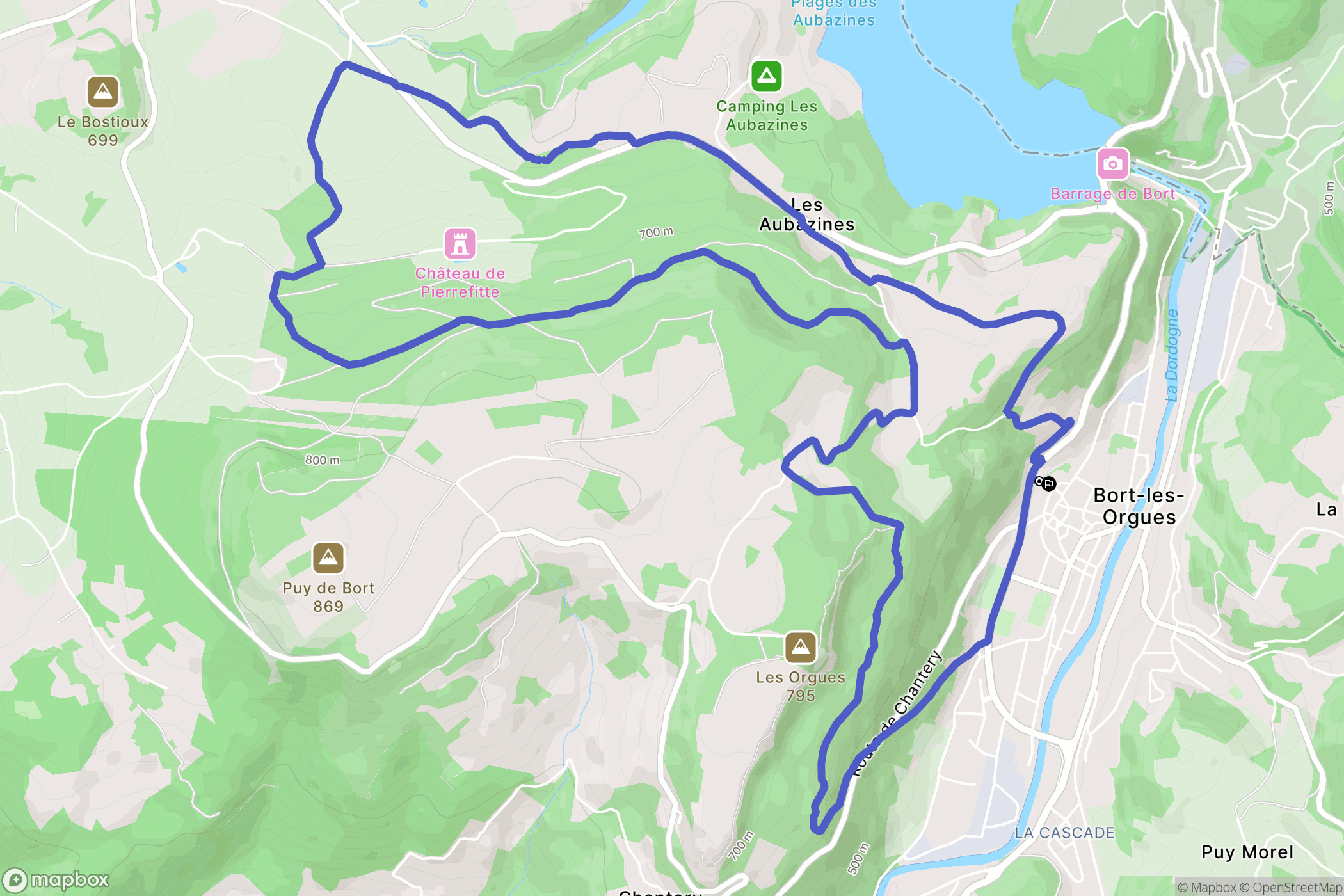 Bort-les-Orgues : carte du parcours de randonnée - France