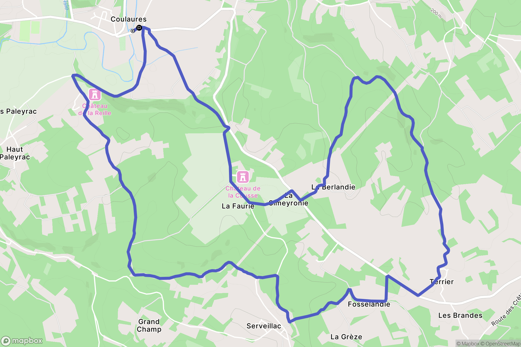 Coulaures : carte du parcours de randonnée - France