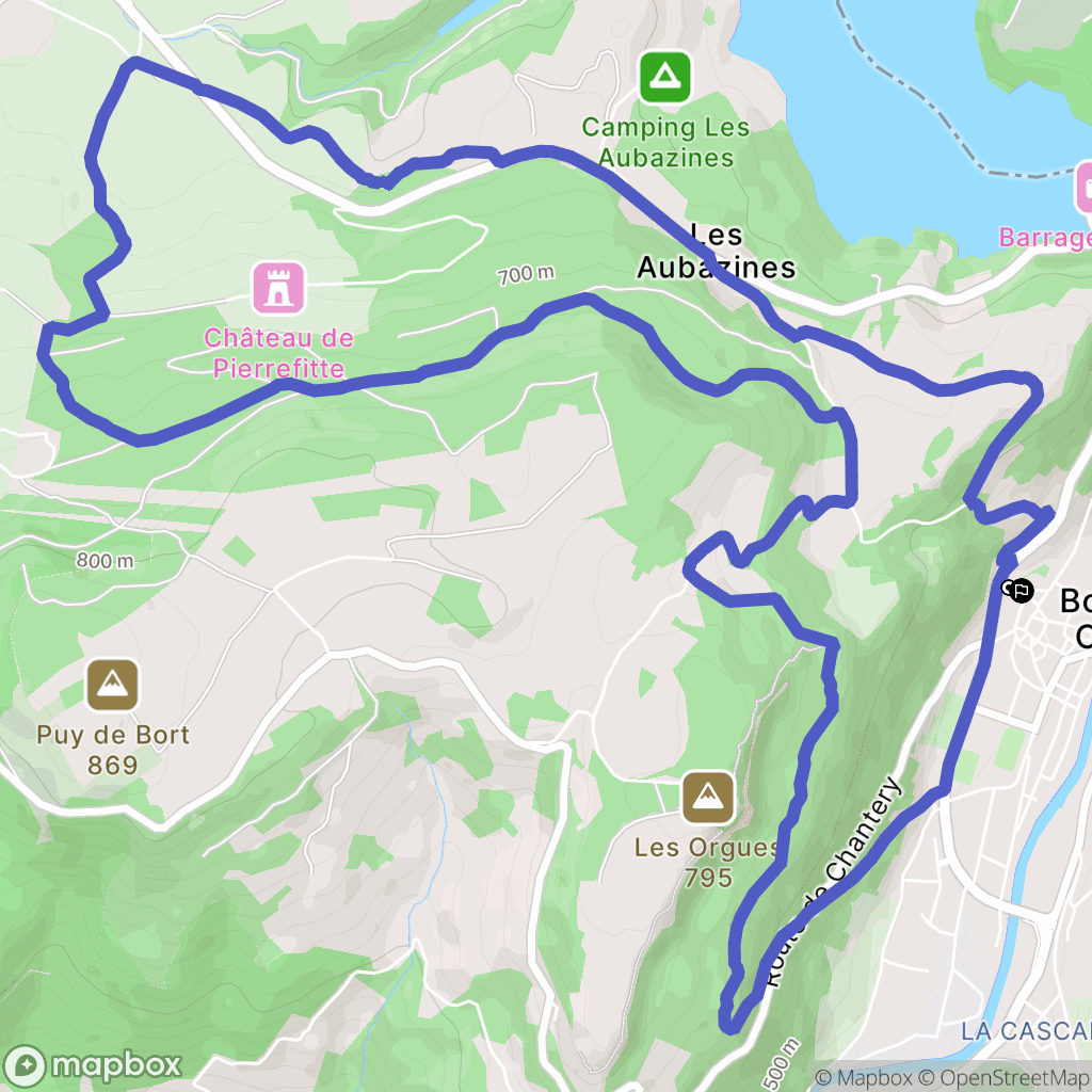 Bort-les-Orgues : carte du parcours de randonnée - France