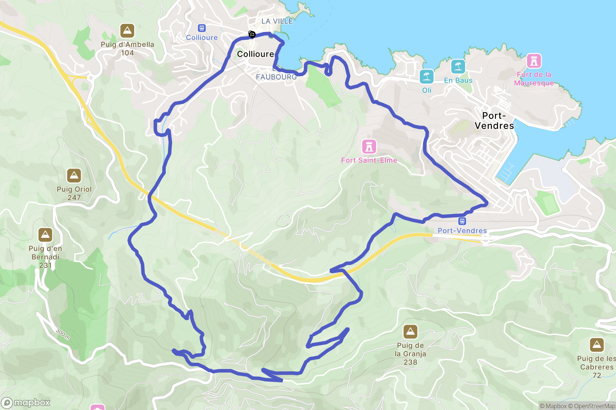 Collioure : carte du parcours de randonnée - France