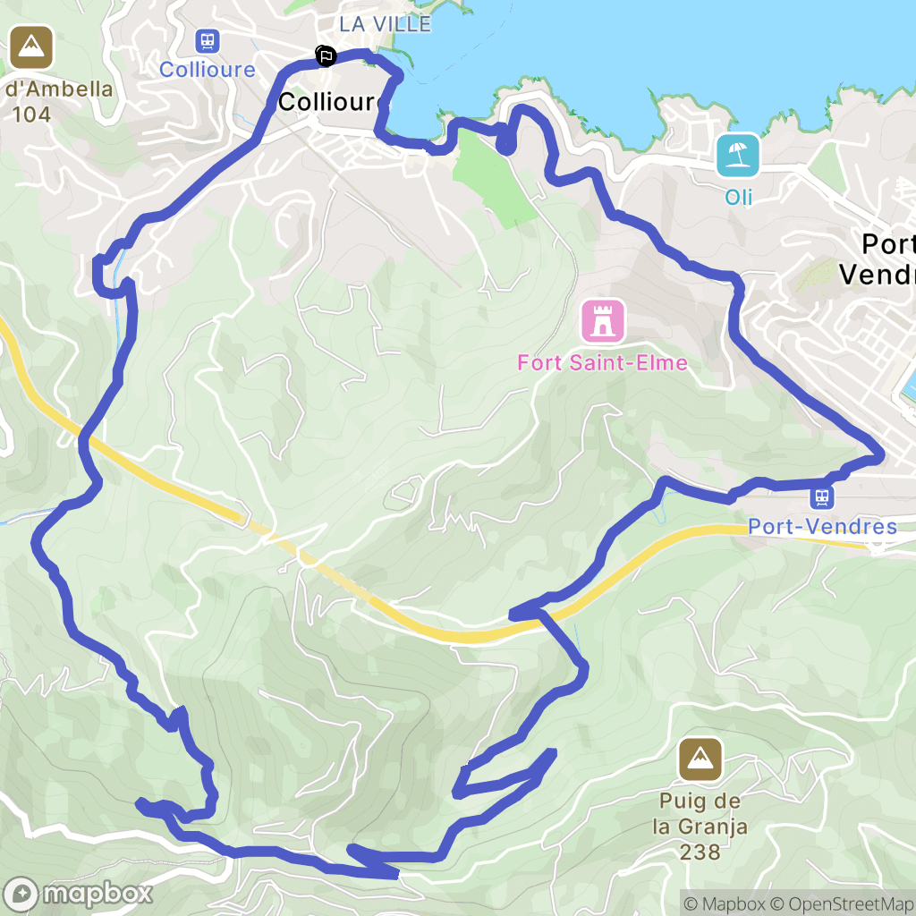 Collioure : carte du parcours de randonnée - France