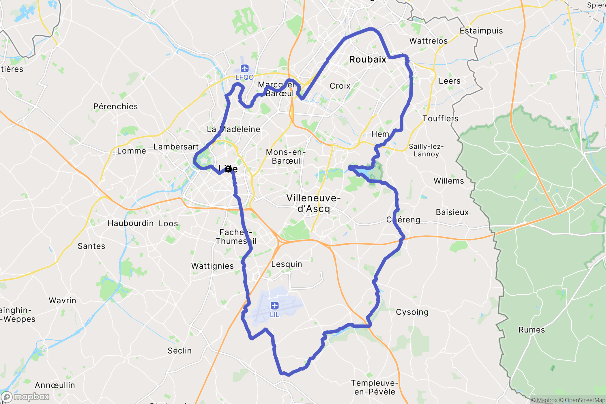 Lille : carte du parcours de randonnée - France