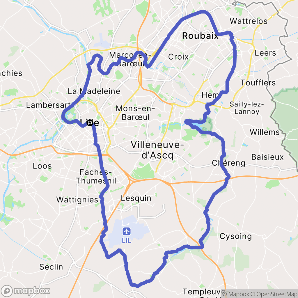 Lille : carte du parcours de randonnée - France