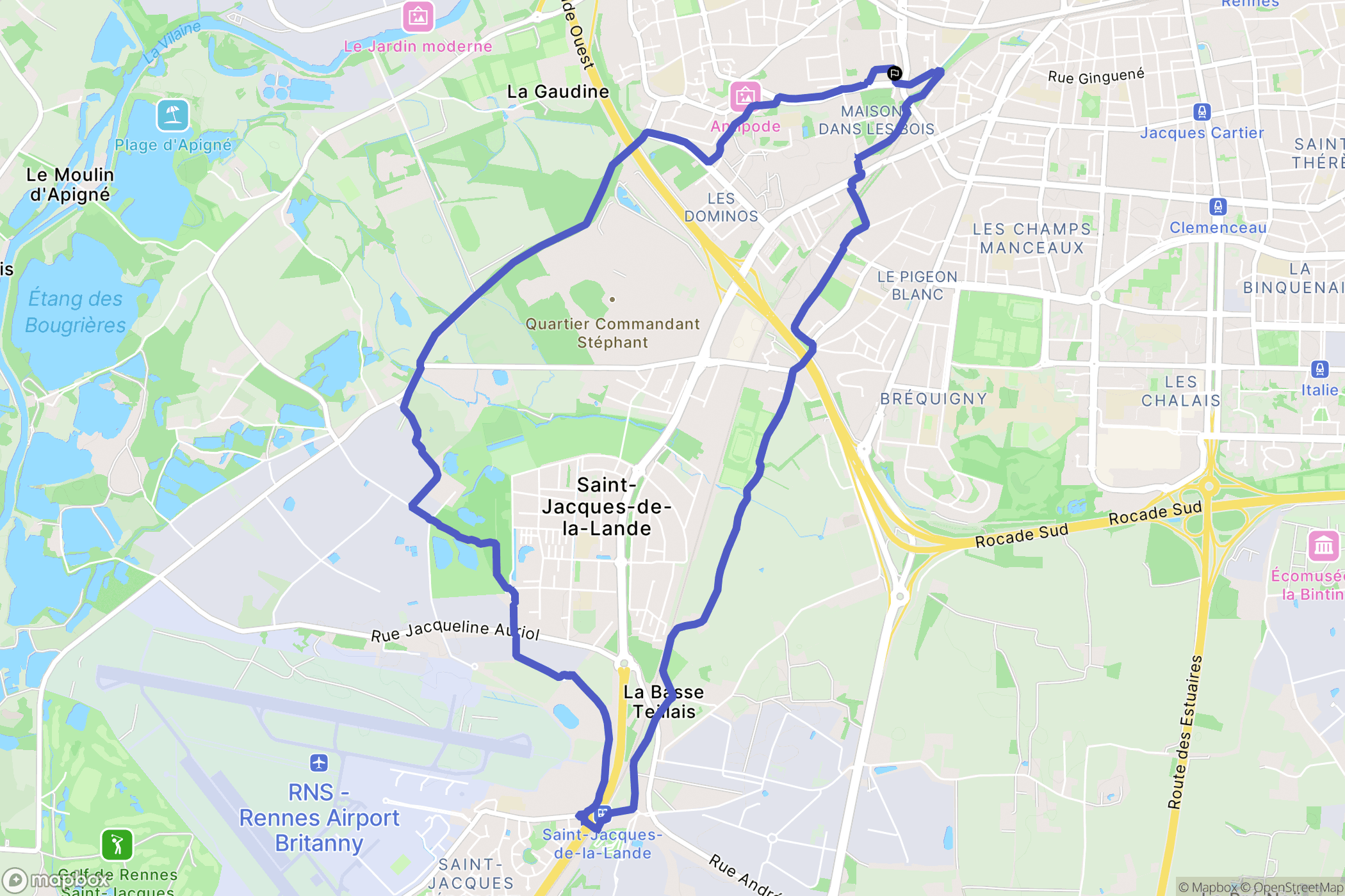 Rennes : carte du parcours de randonnée - France