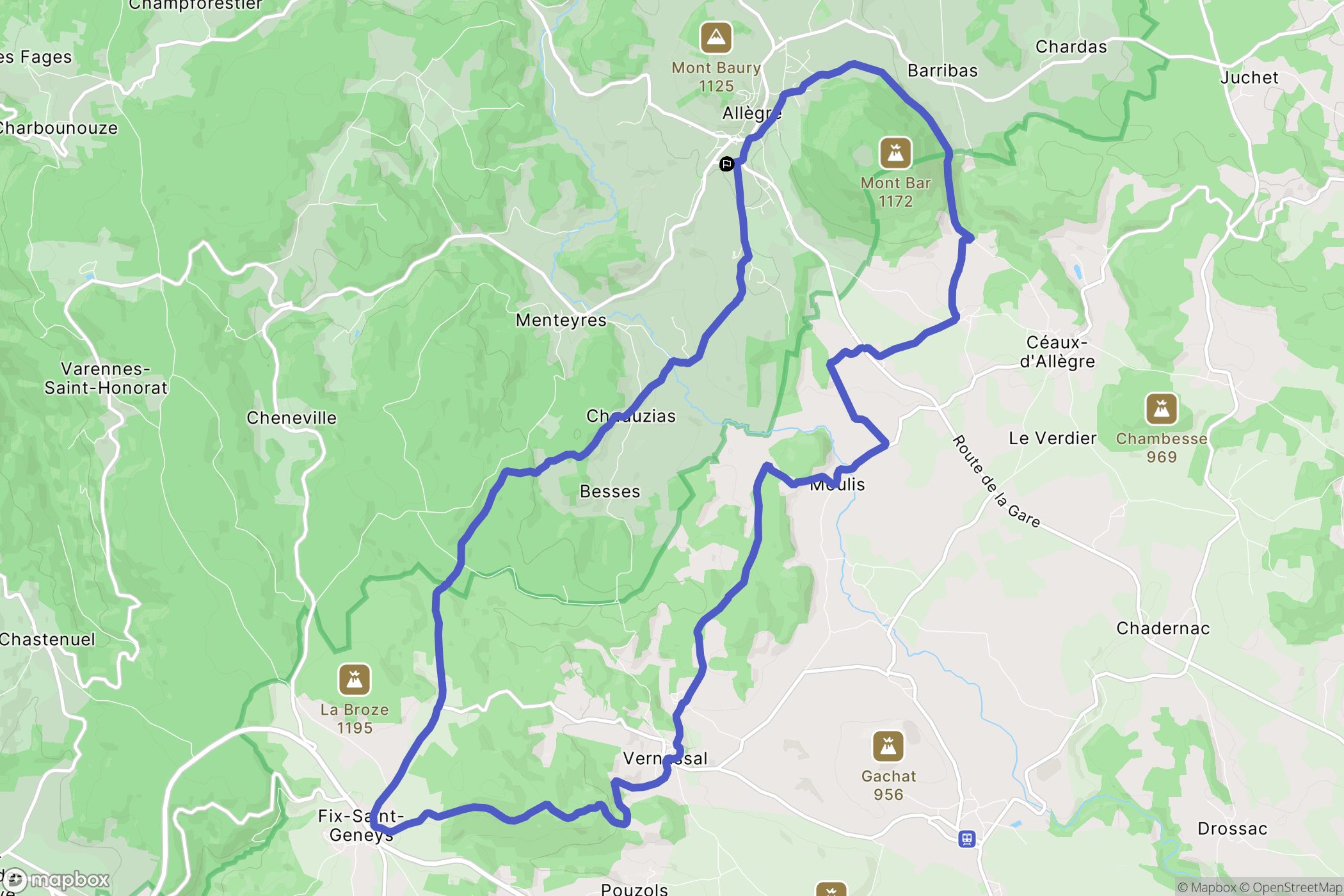Allègre : carte du parcours de randonnée - France