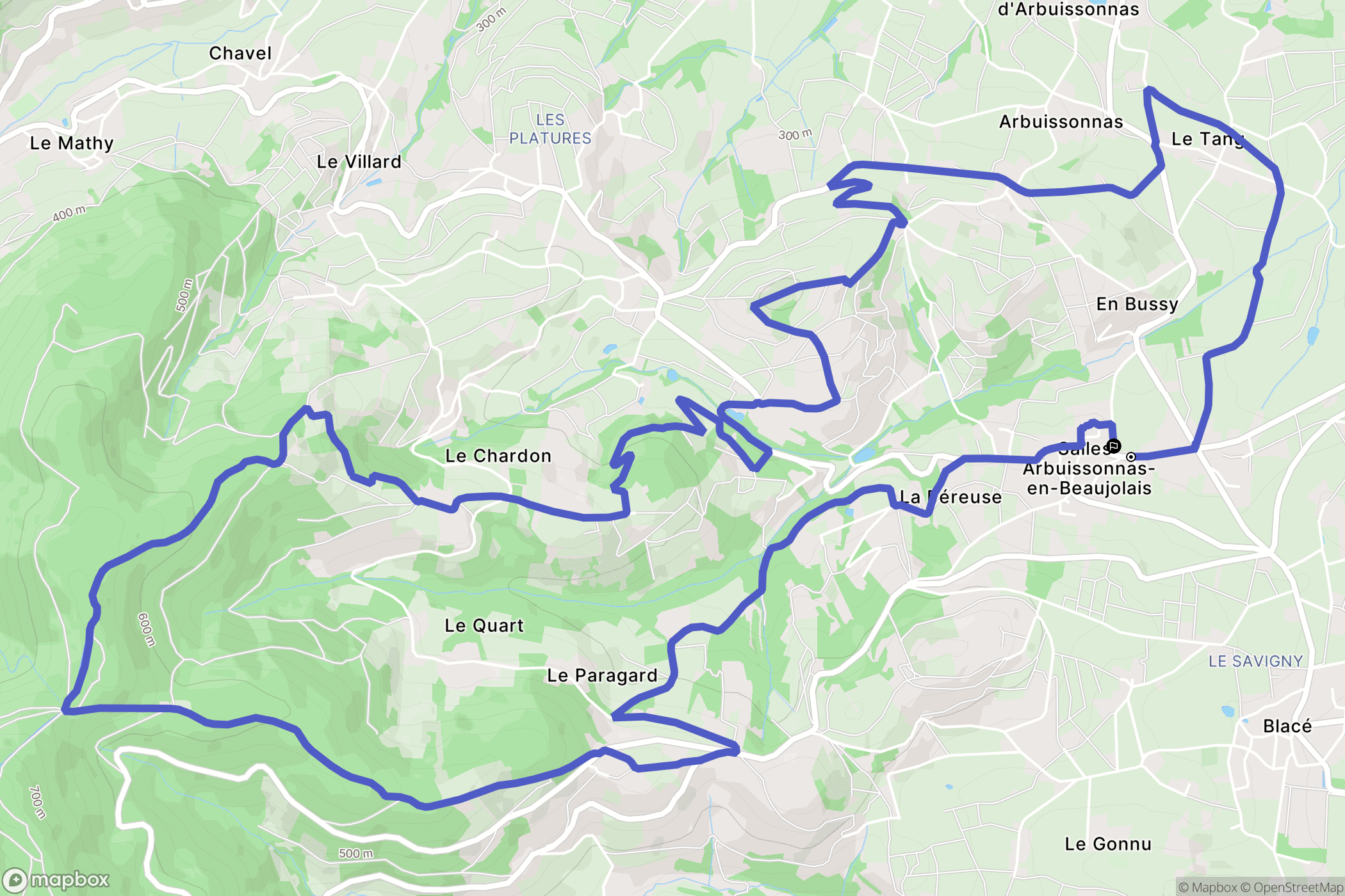 Salles-Arbuissonnas-en-Beaujolais : carte du parcours de randonnée - France