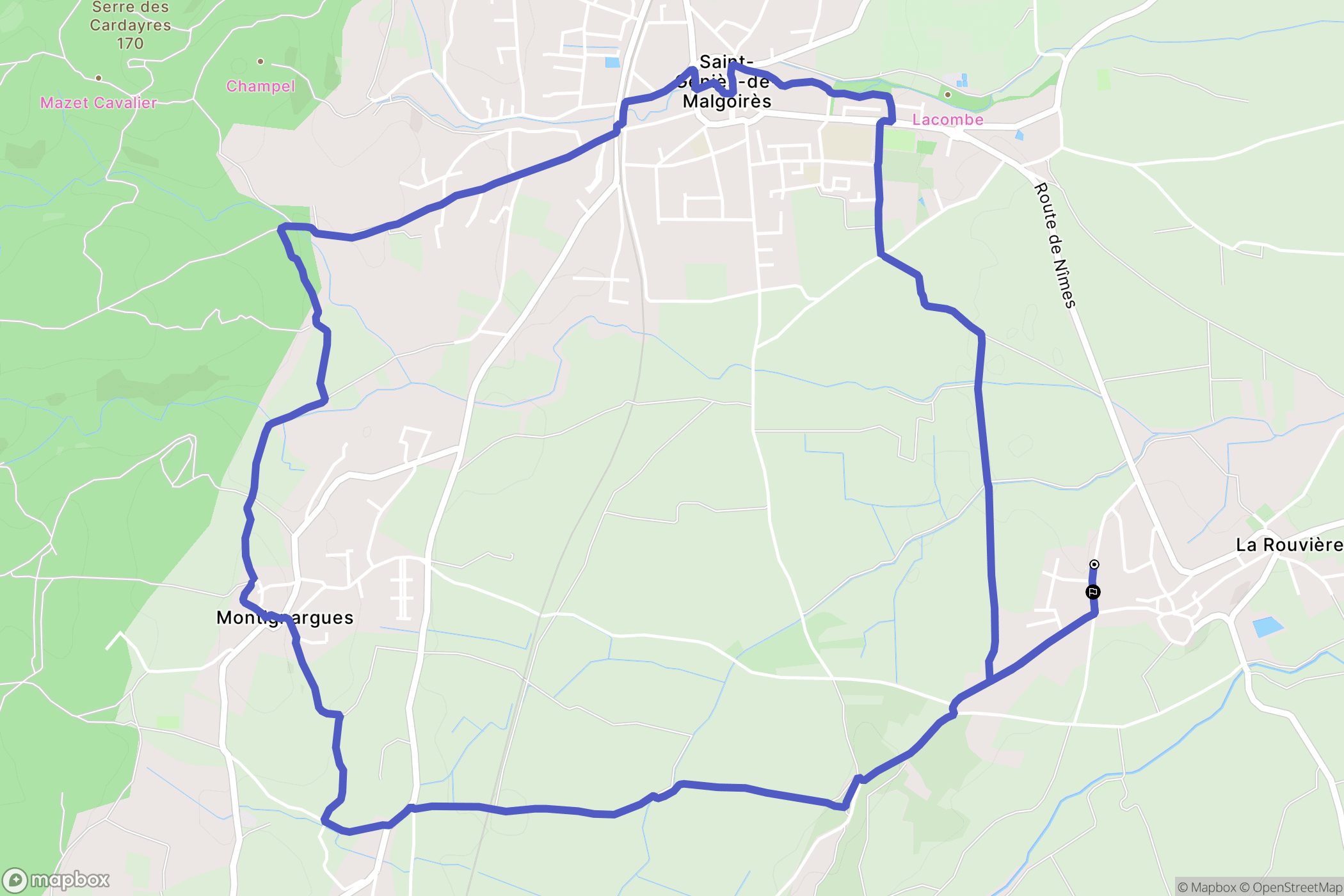 La Rouvière : carte du parcours de randonnée - France