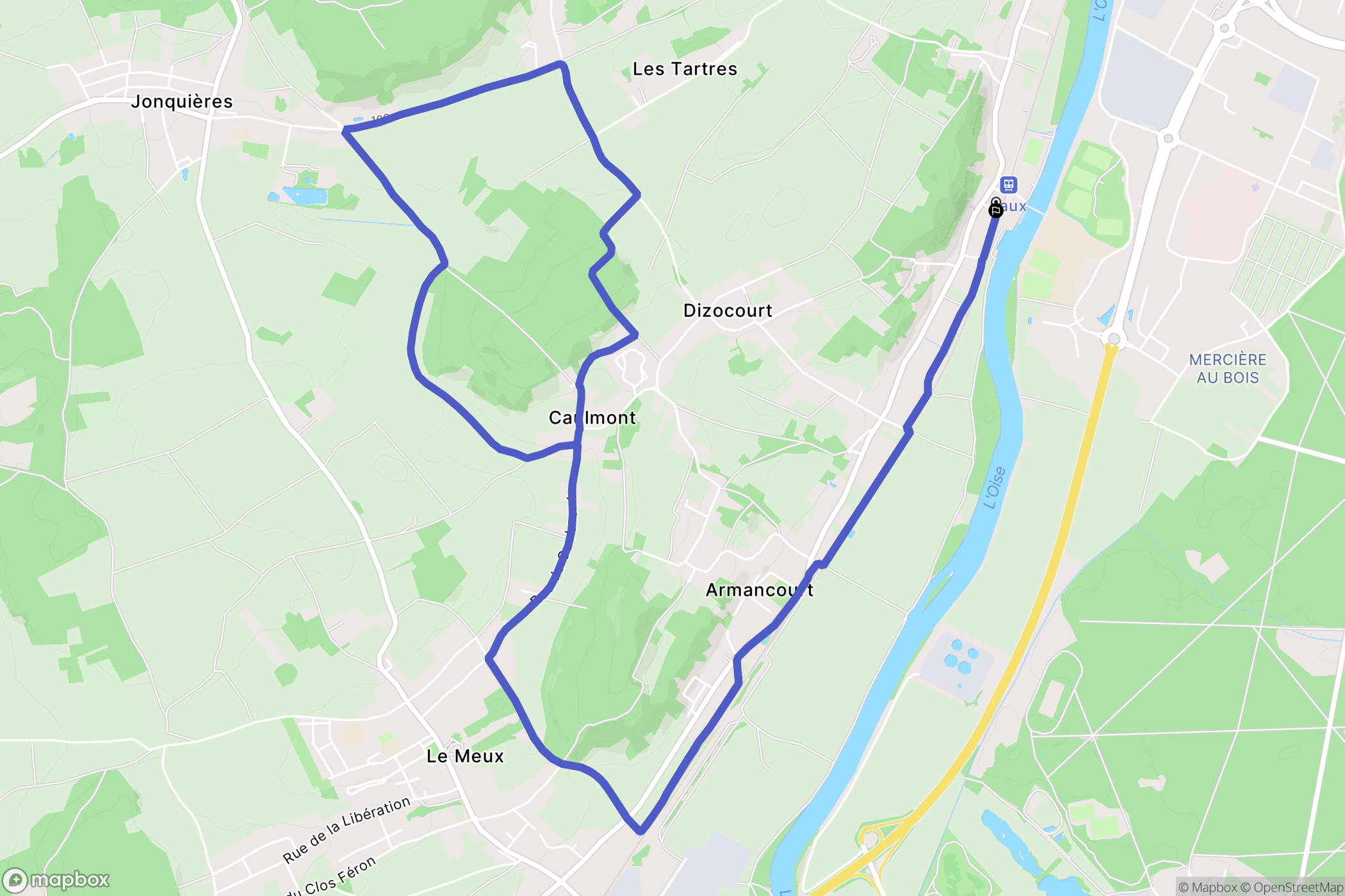 Jaux : carte du parcours de randonnée - France