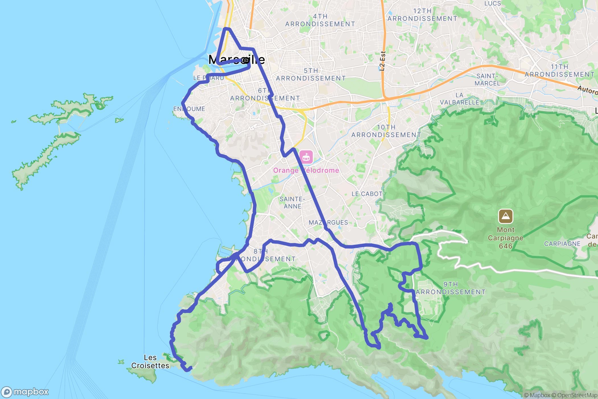 Marseille : carte du parcours de randonnée - France