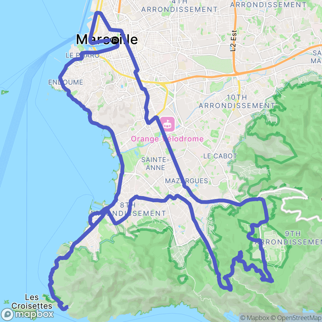 Marseille : carte du parcours de randonnée - France