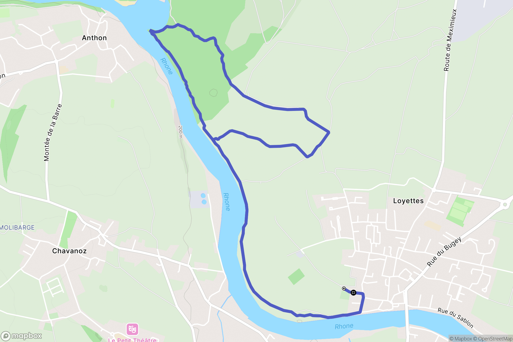 Loyettes : carte du parcours de randonnée - France