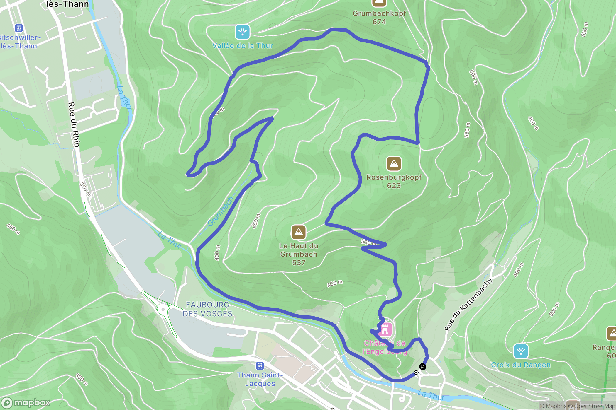 Thann : carte du parcours de randonnée - France