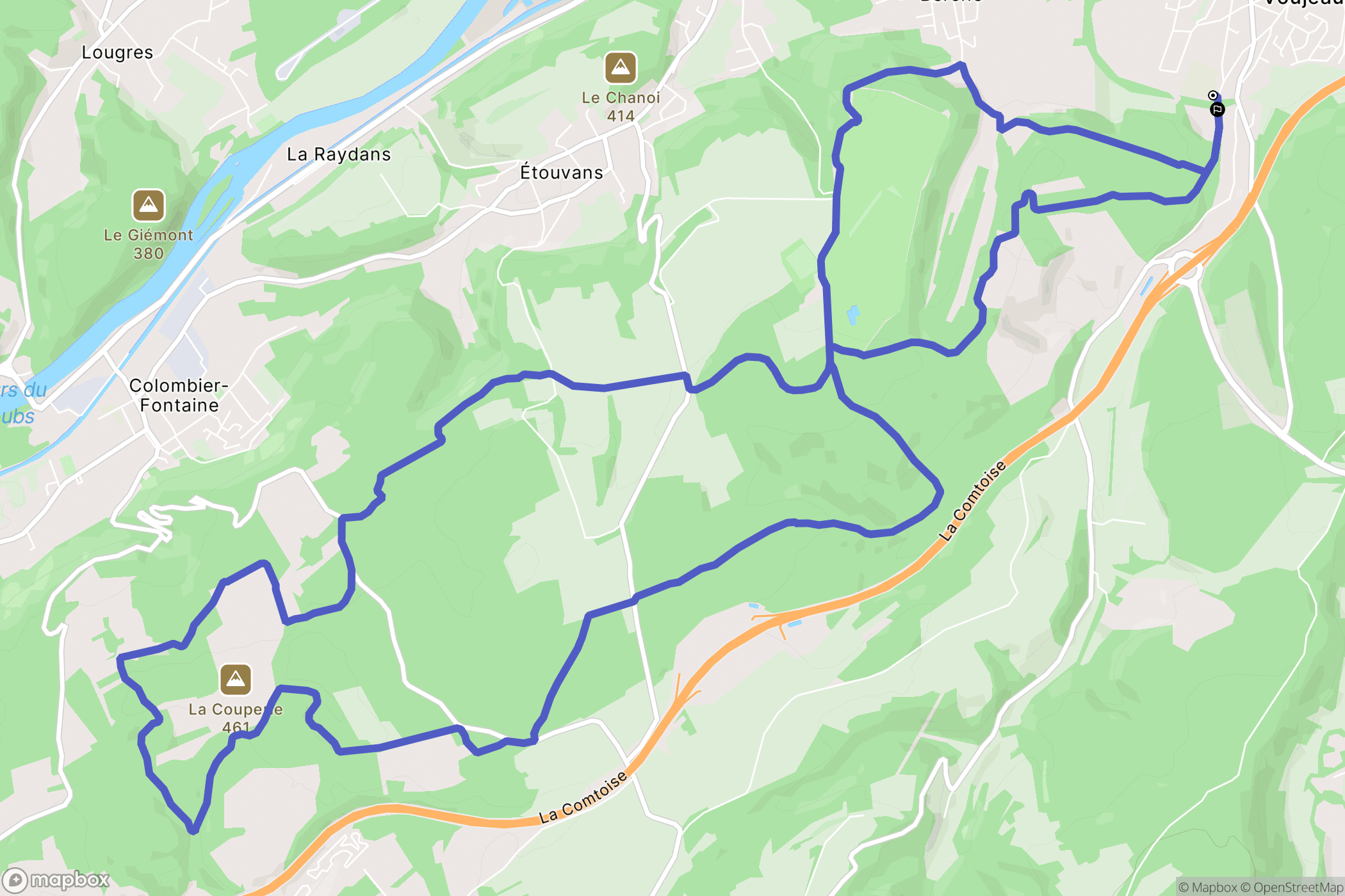Voujeaucourt : carte du parcours de randonnée - France