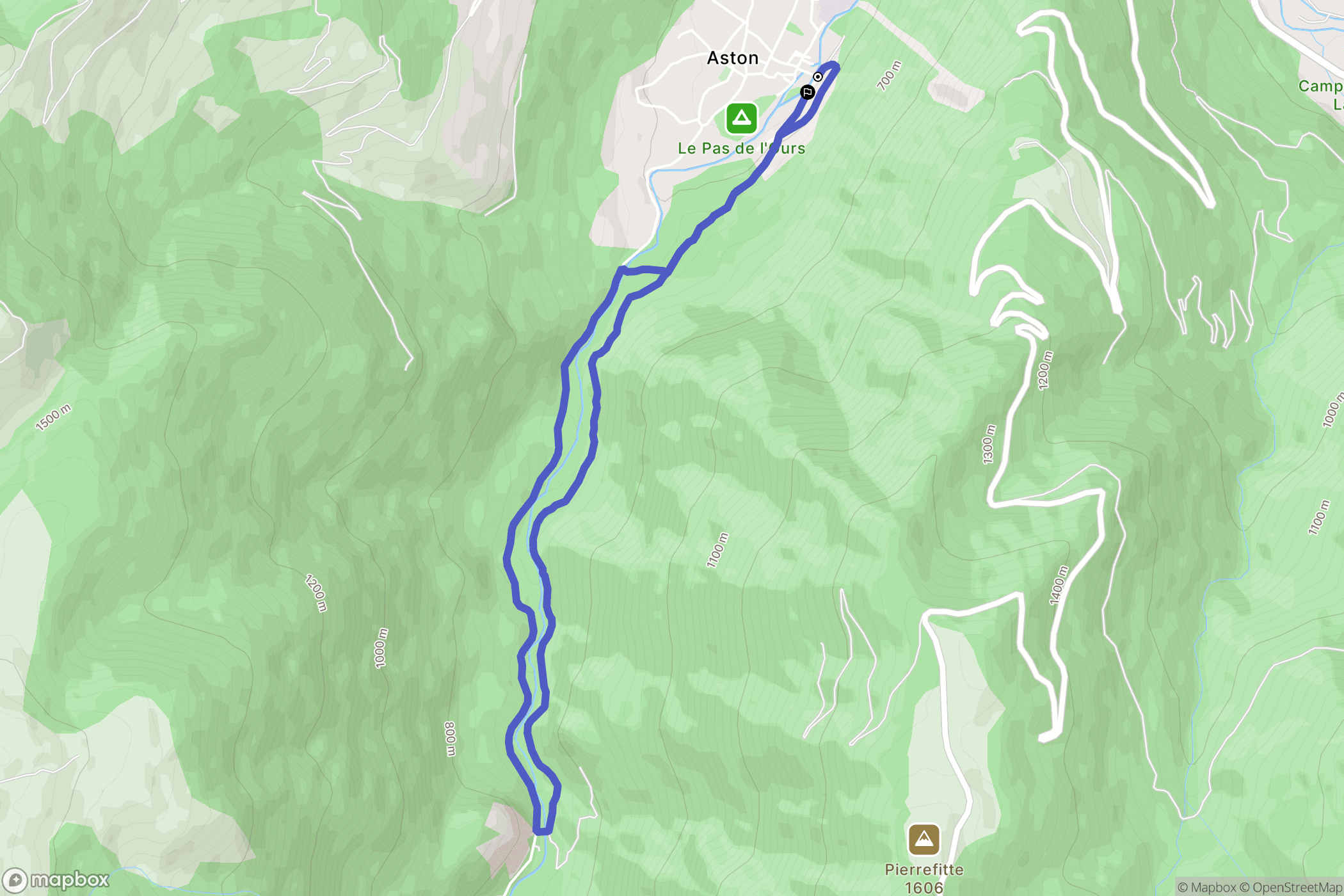 Aston : carte du parcours de randonnée - France