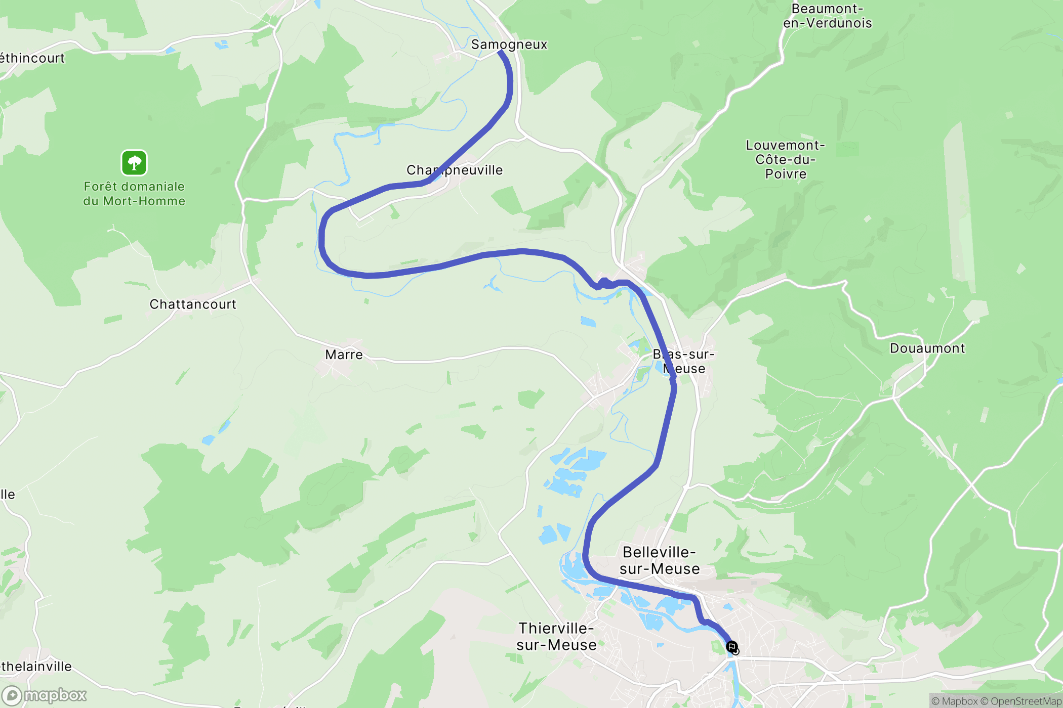 Belleville-sur-Meuse : carte du parcours de randonnée - France