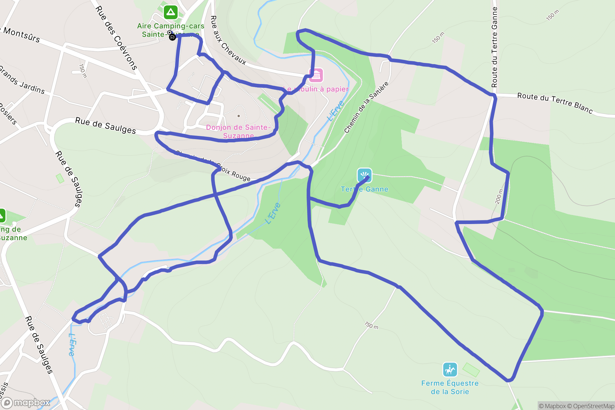 Sainte-Suzanne-et-Chammes : carte du parcours de randonnée - France
