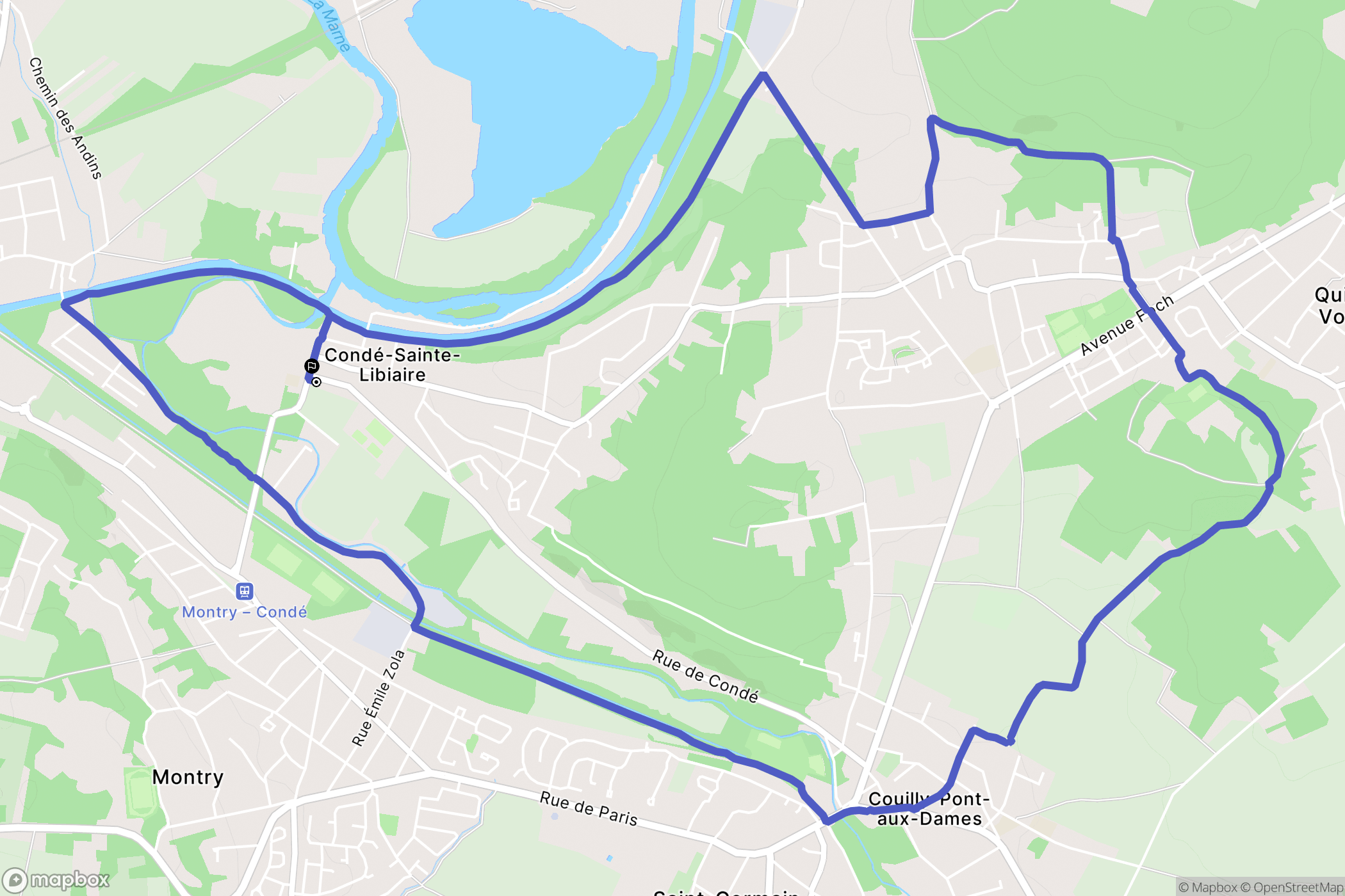 Condé-Sainte-Libiaire : carte du parcours de randonnée - France