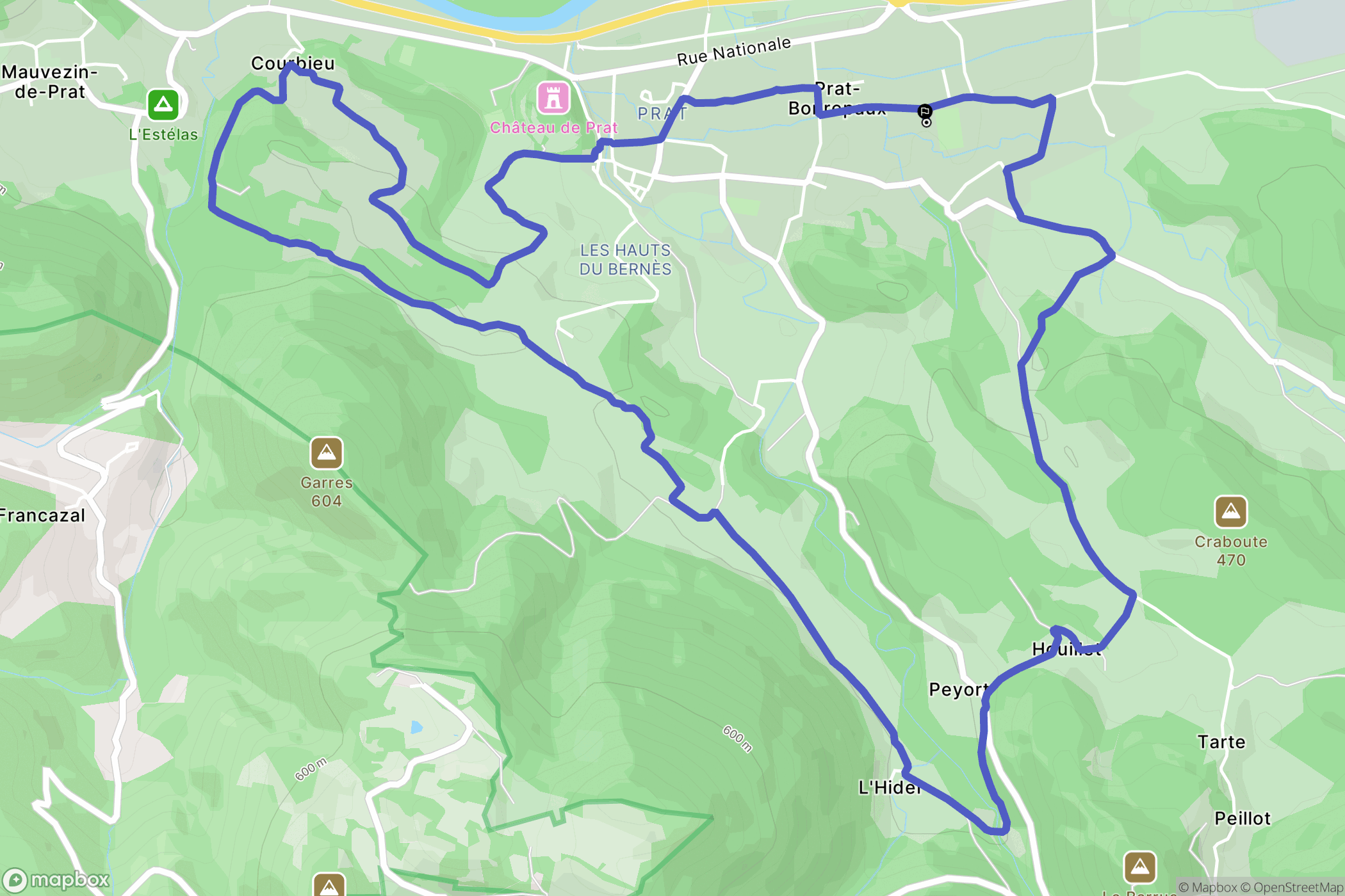 Prat-Bonrepaux : carte du parcours de randonnée - France
