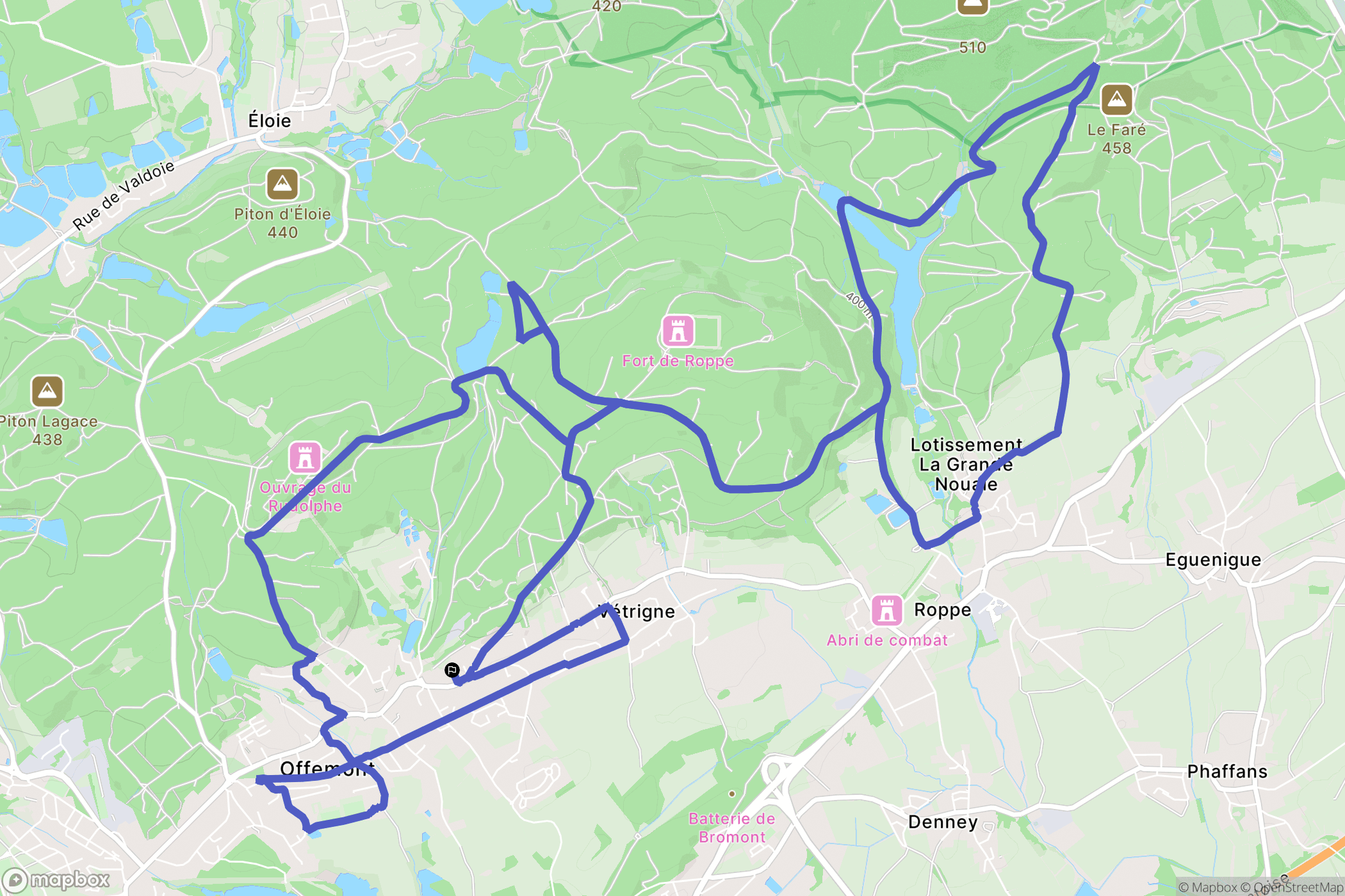 Offemont : carte du parcours de randonnée - France