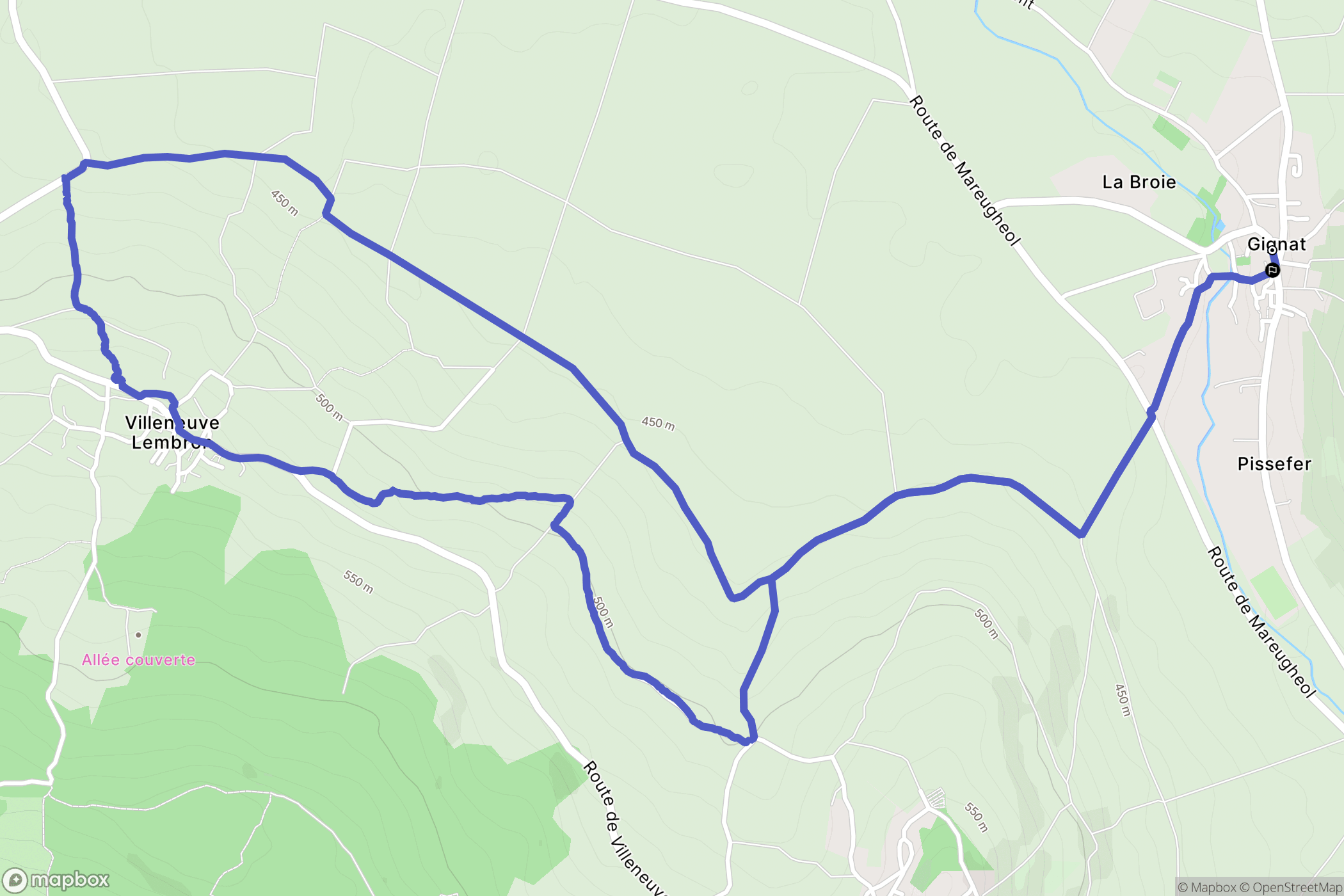 Gignat : carte du parcours de randonnée - France