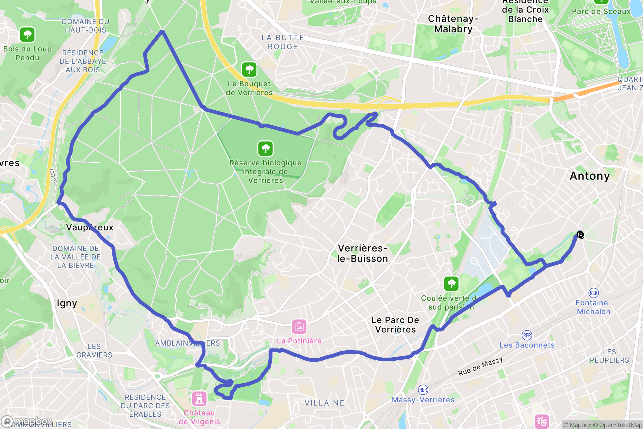 Antony : carte du parcours de randonnée - France
