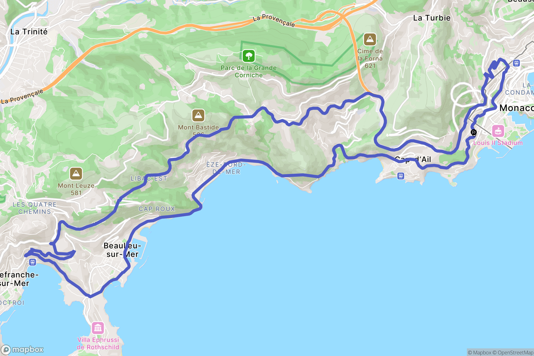 Cap-d'Ail : carte du parcours de randonnée - France