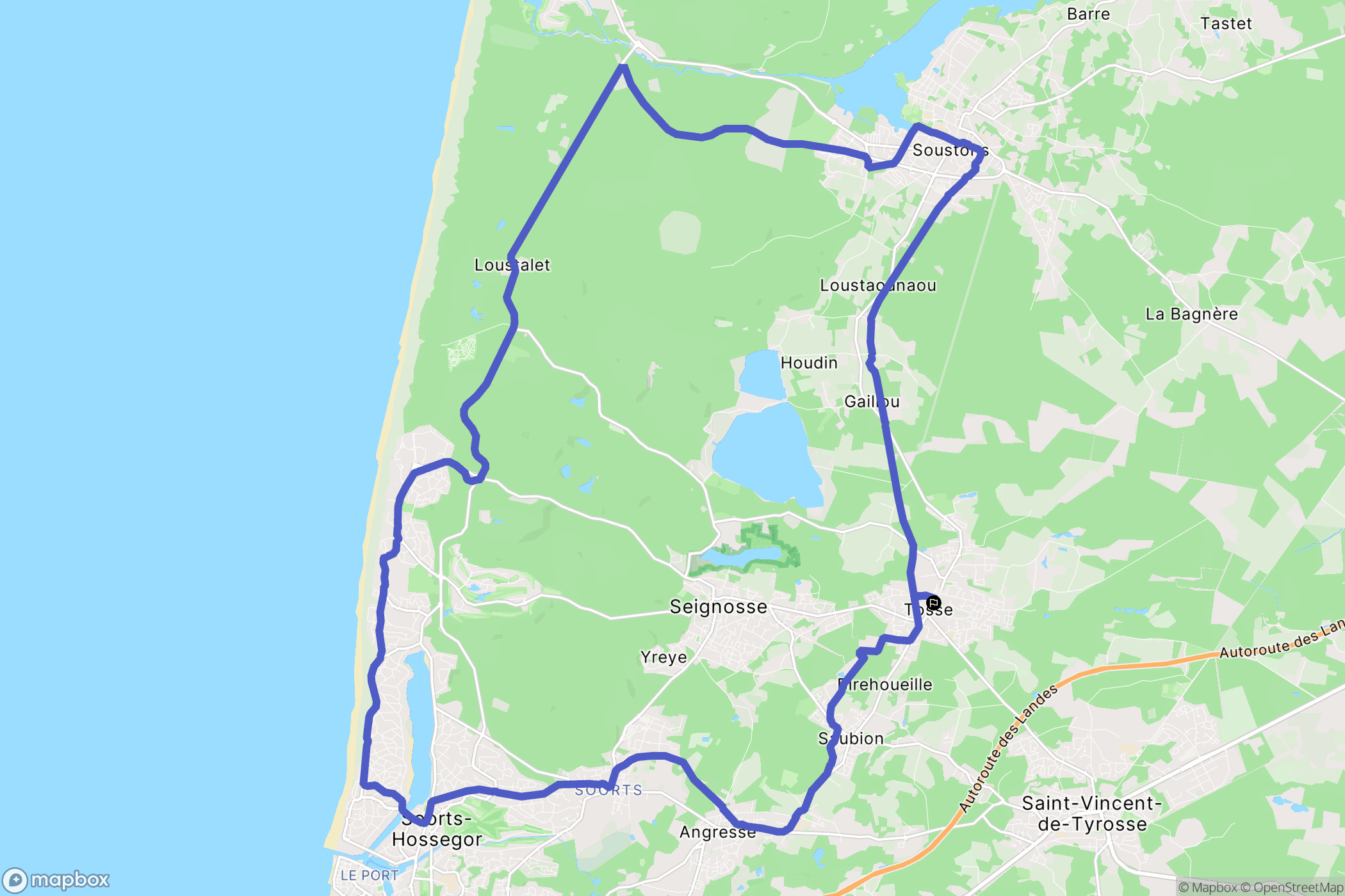 Tosse : carte du parcours de randonnée - France