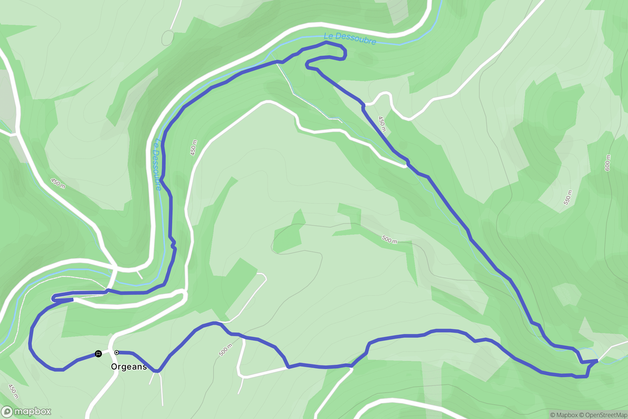 Orgeans-Blanchefontaine : carte du parcours de randonnée - France