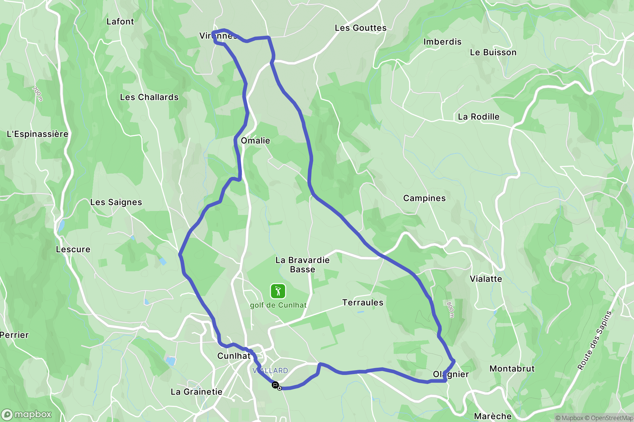 Cunlhat : carte du parcours de randonnée - France