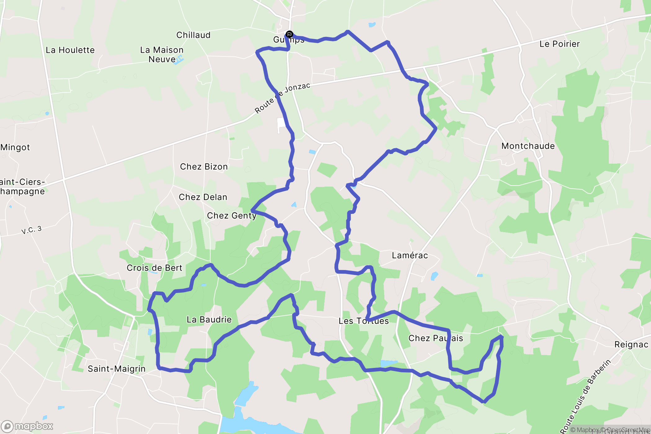 Guimps : carte du parcours de randonnée - France