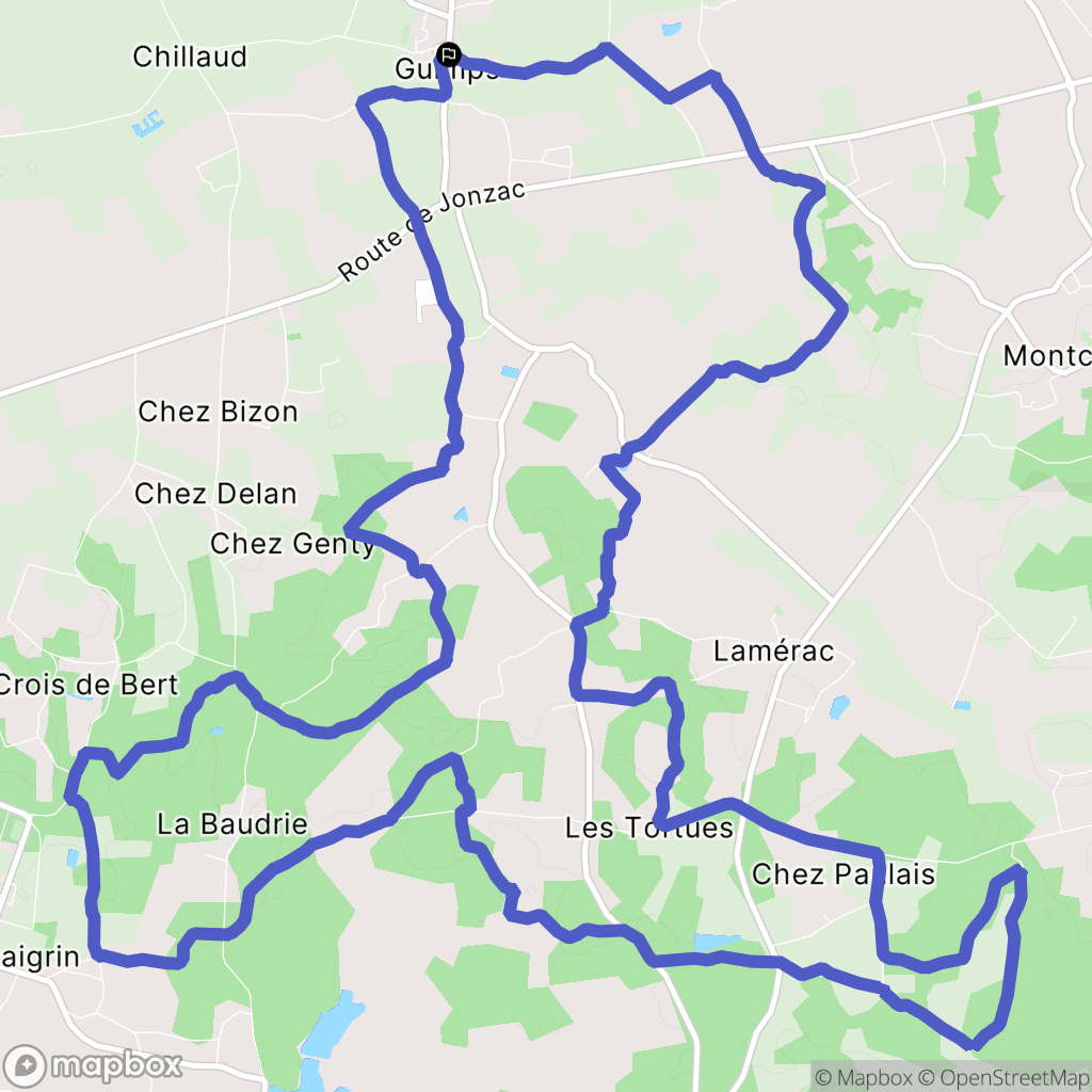 Guimps : carte du parcours de randonnée - France