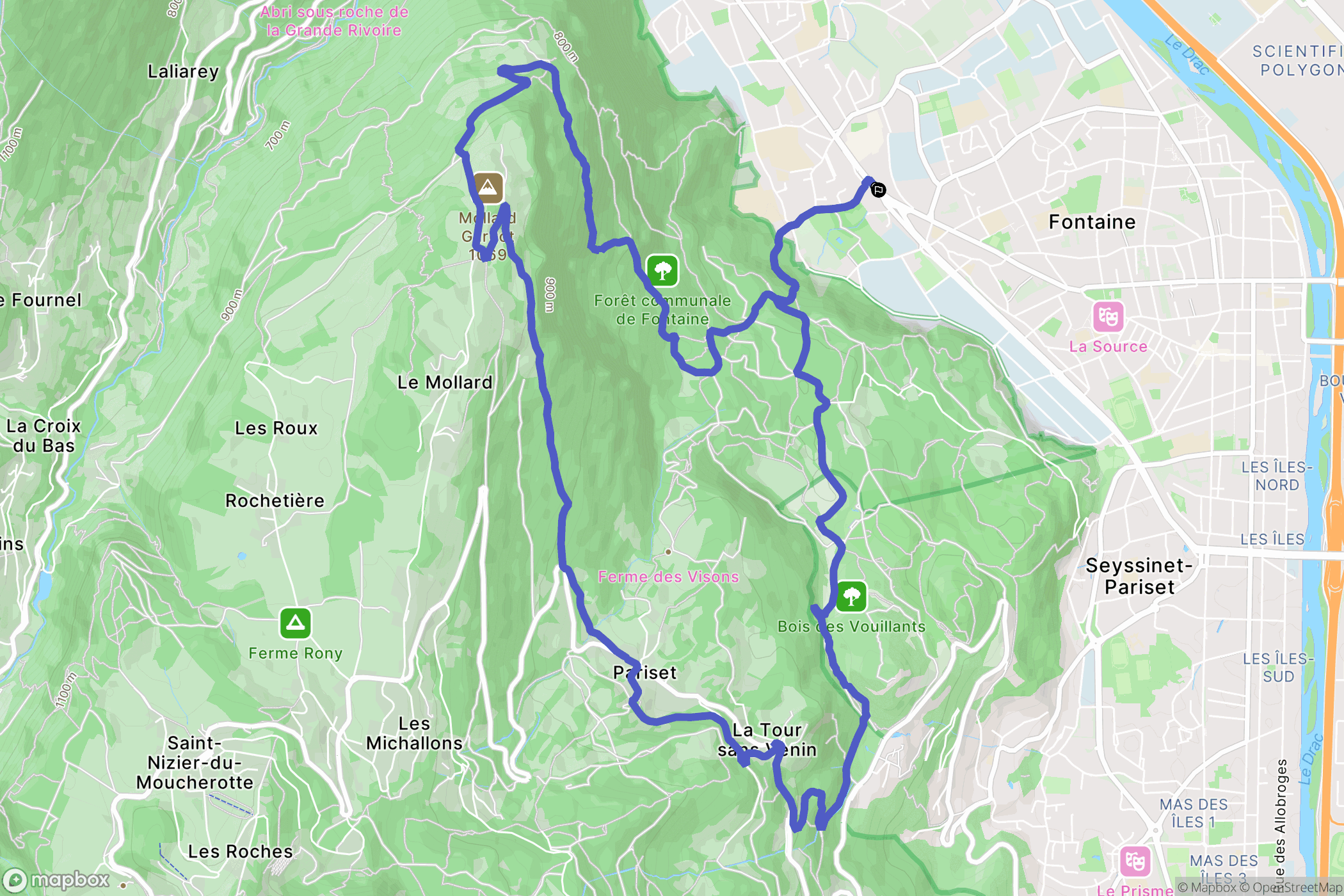 Fontaine : carte du parcours de randonnée - France