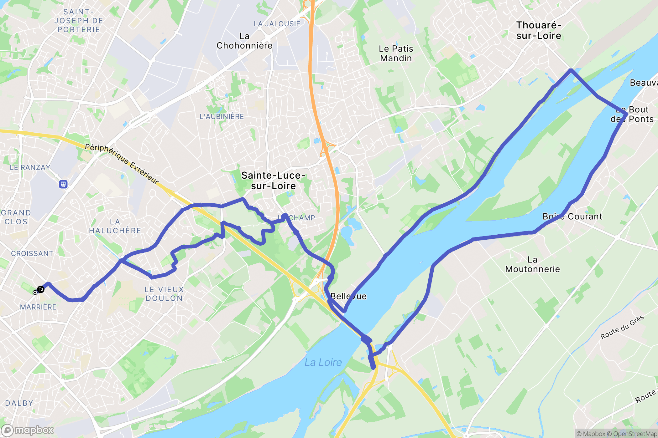 Nantes : carte du parcours de randonnée - France