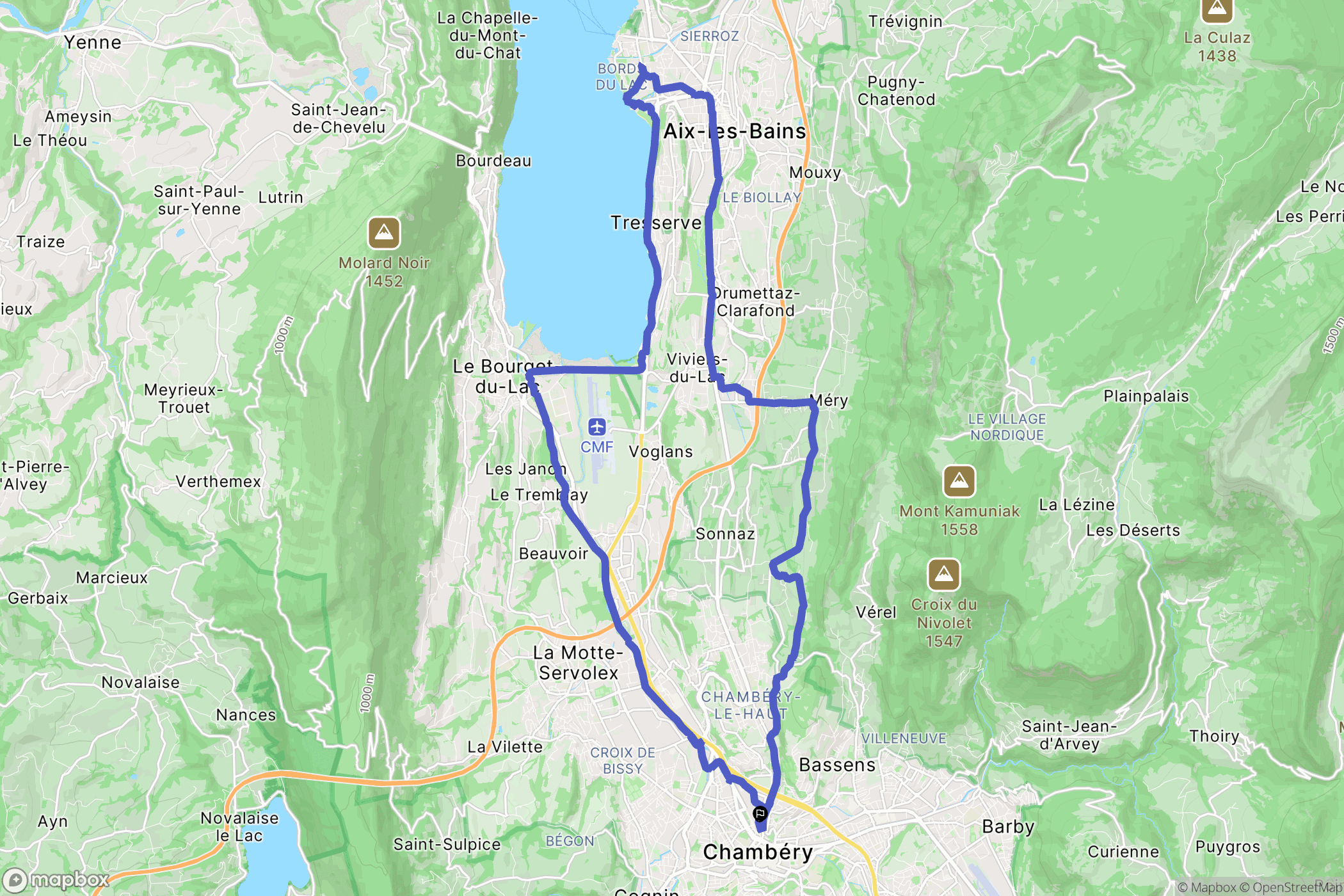 Chambéry : carte du parcours de randonnée - France