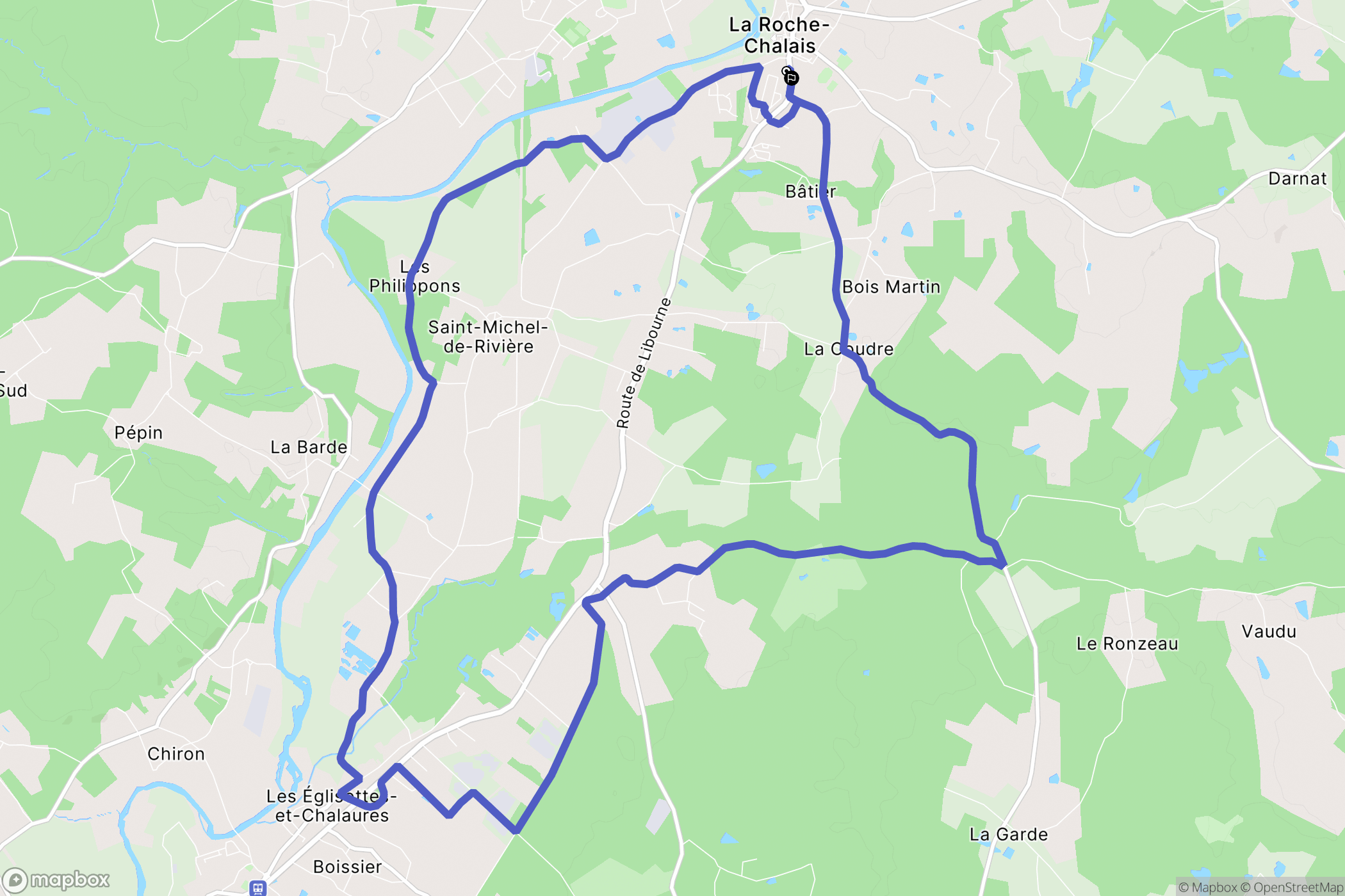 La Roche-Chalais : carte du parcours de randonnée - France