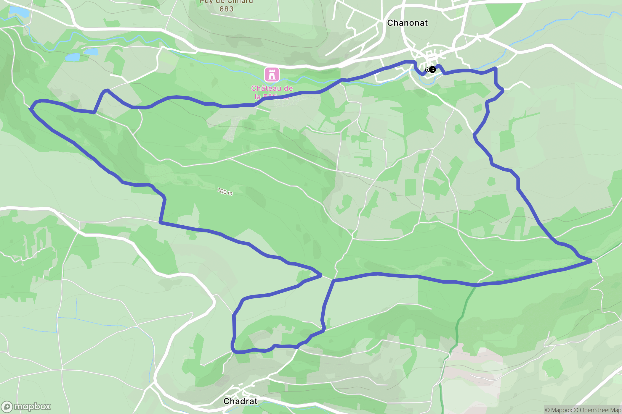 Chanonat : carte du parcours de randonnée - France