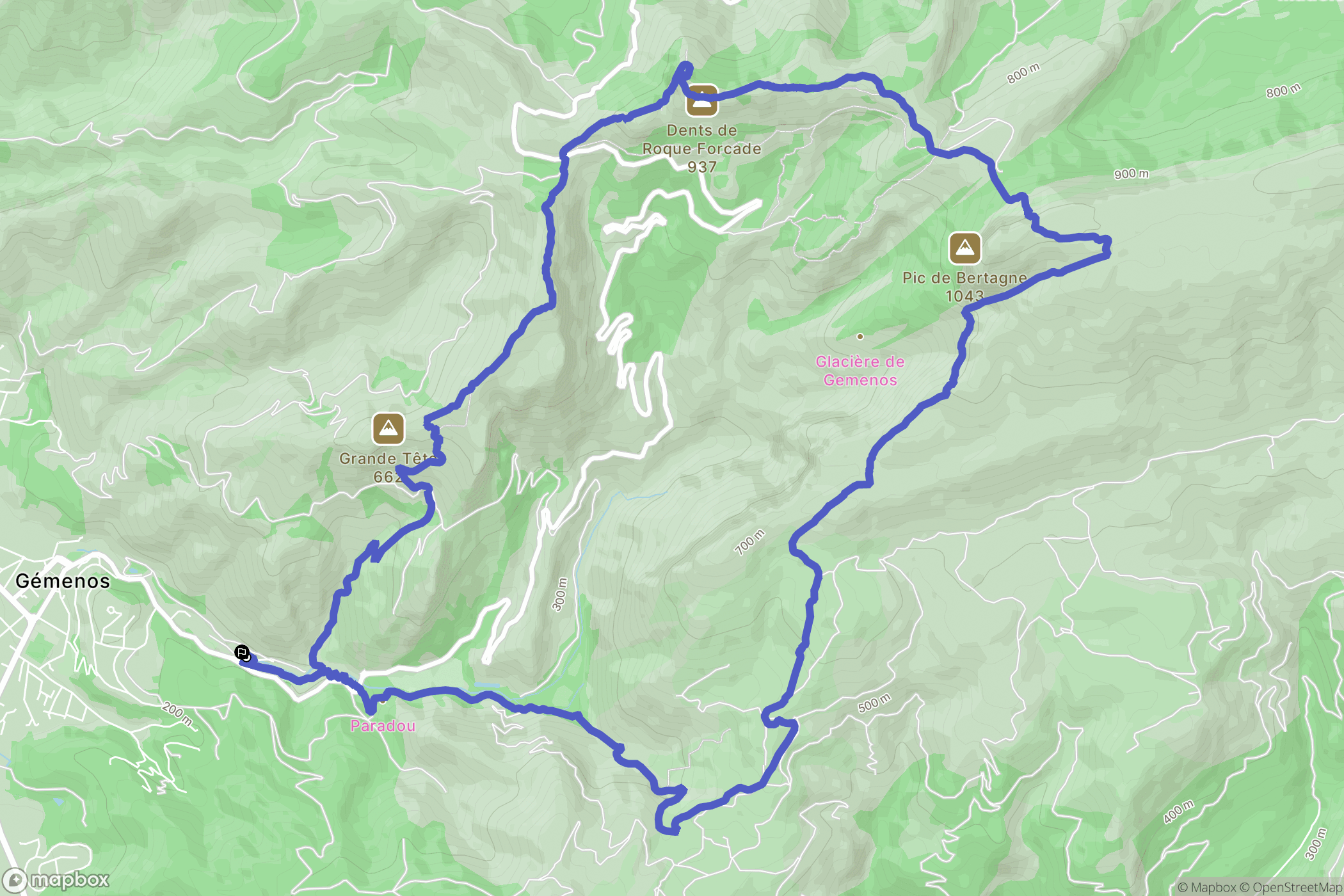 Gémenos : carte du parcours de randonnée - France