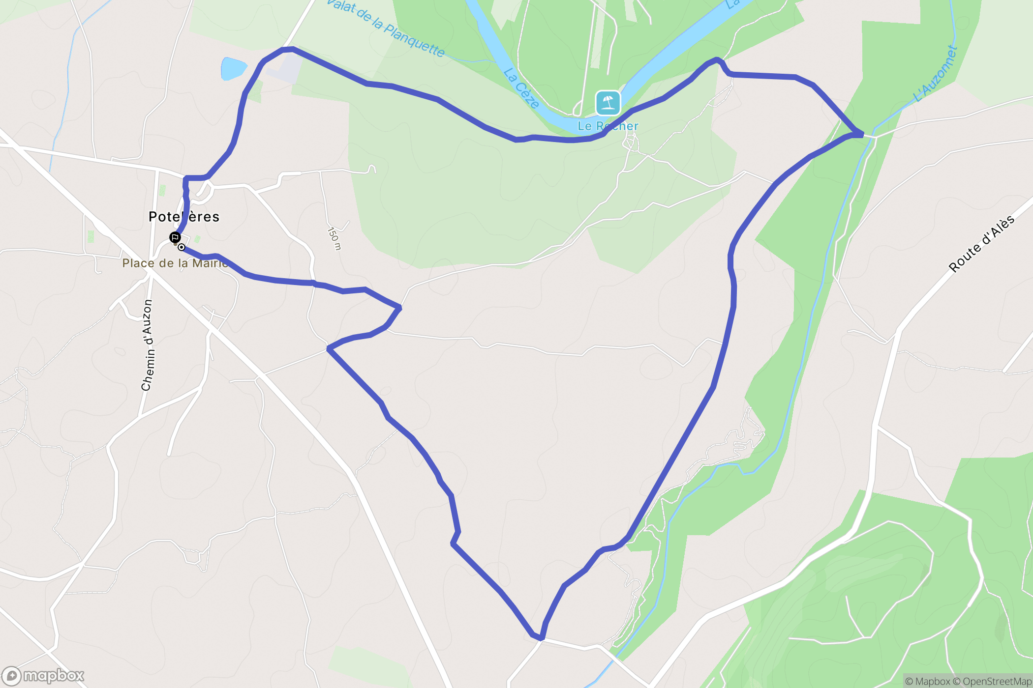 Potelières : carte du parcours de randonnée - France