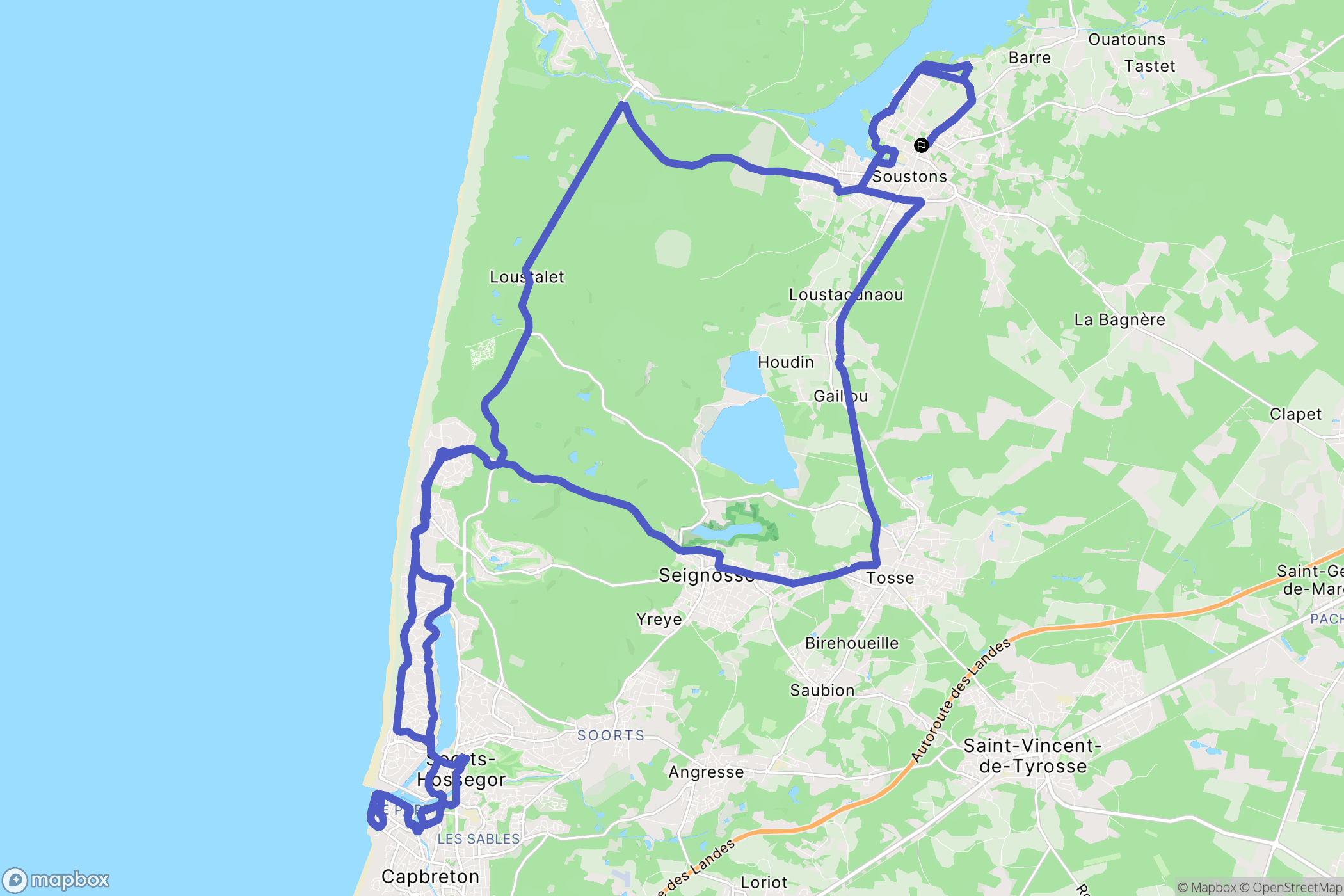Soustons : carte du parcours de randonnée - France
